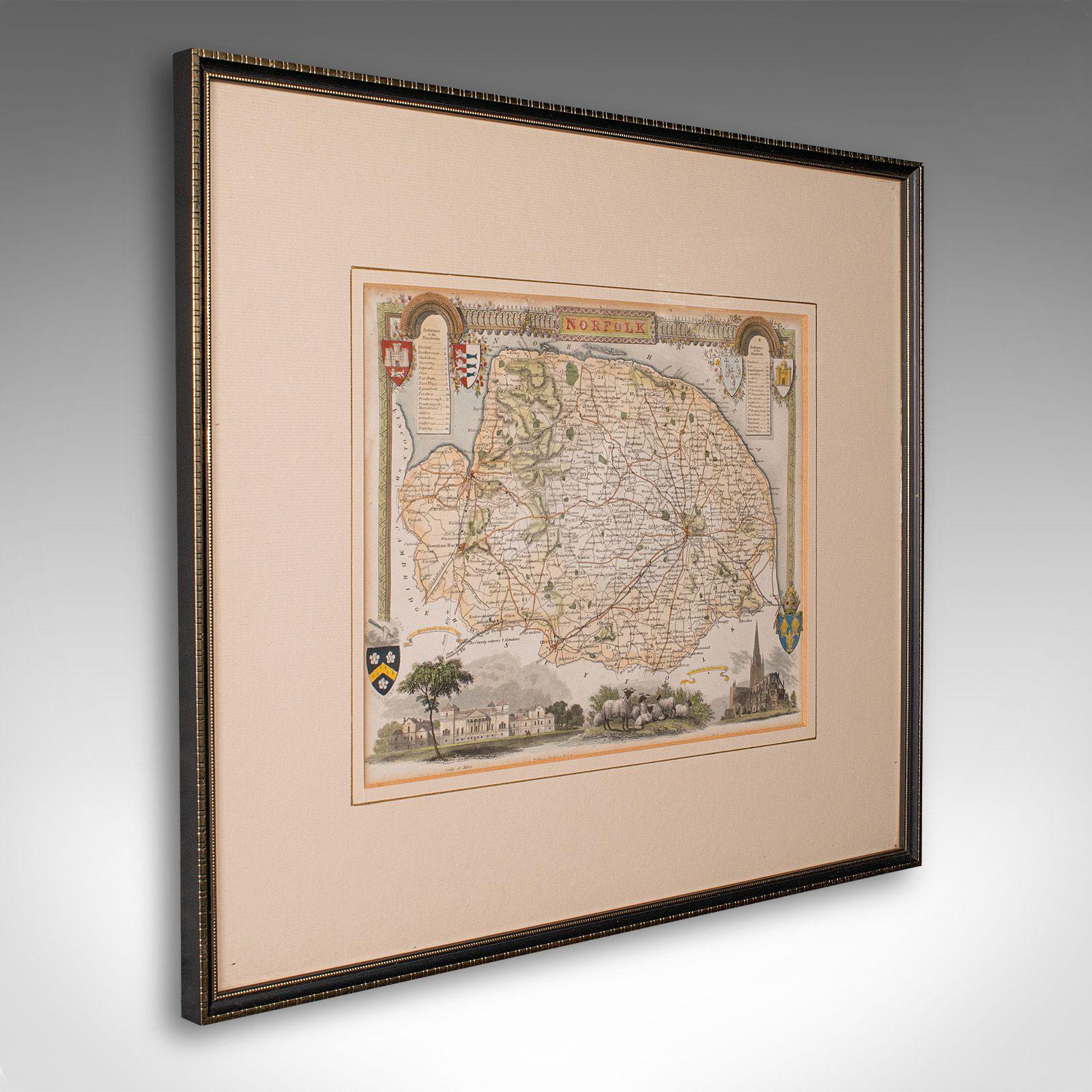 Antique County Map, Norfolk, English, Framed Lithography, Cartography, Victorian (1 of 12)