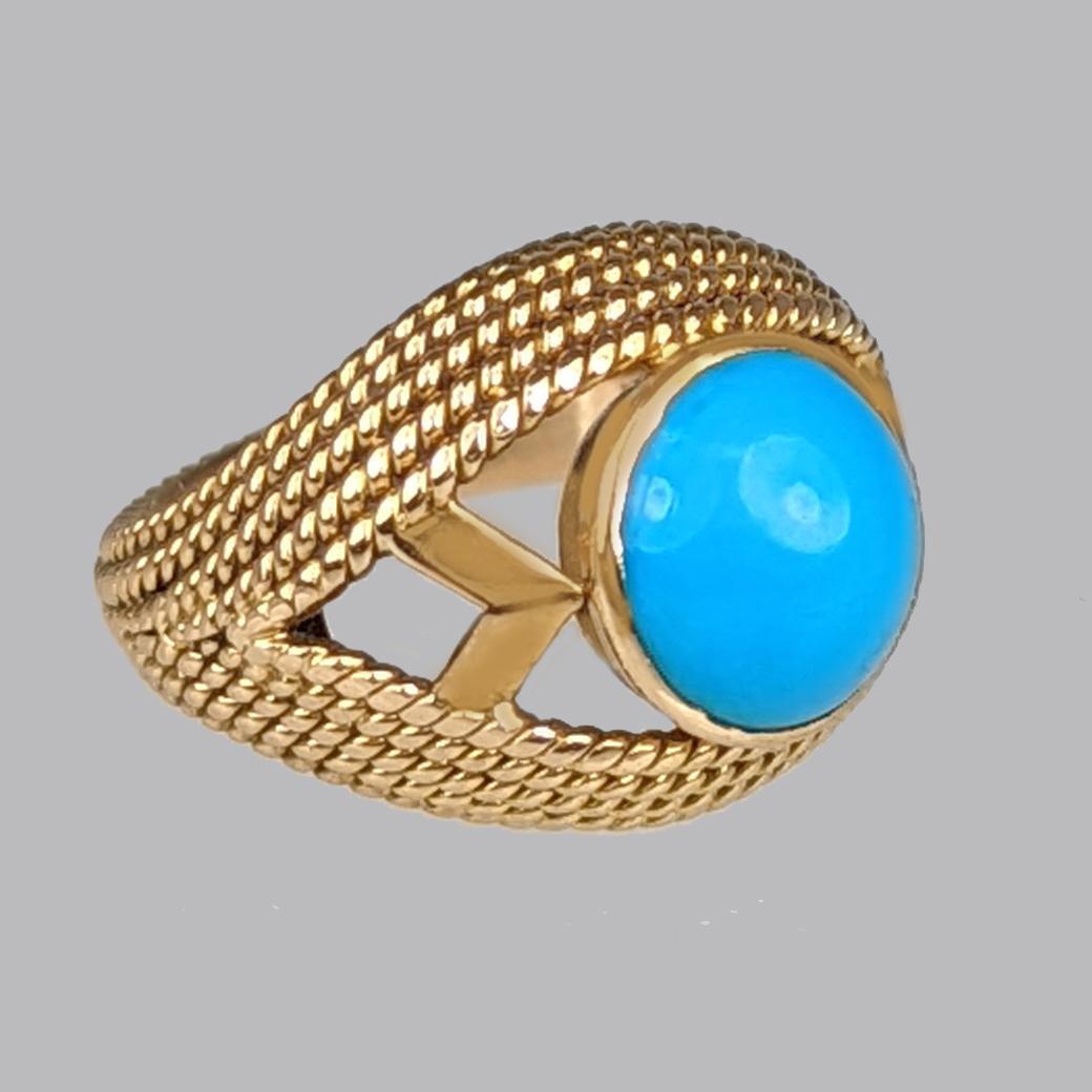 Turquoise 18ct Gold Retro Ring 1950s Rope Twist Vintage Cocktail Ring Size H 1/2 (1 of 9) Turquoise 18ct Gold Retro Ring 1950s Rope Twist Vintage Cocktail Ring Size H 1/2 (1 of 9)