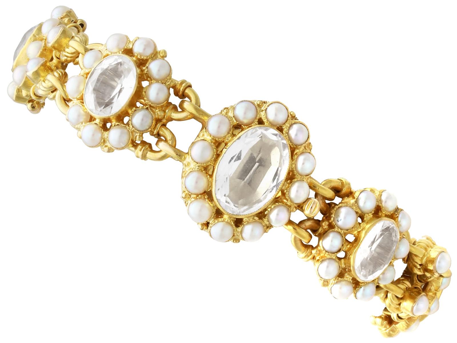 Victorian 9.50ct Rock Crystal & Natural Pearl, 18ct Yellow Gold Bracelet (1 of 10)