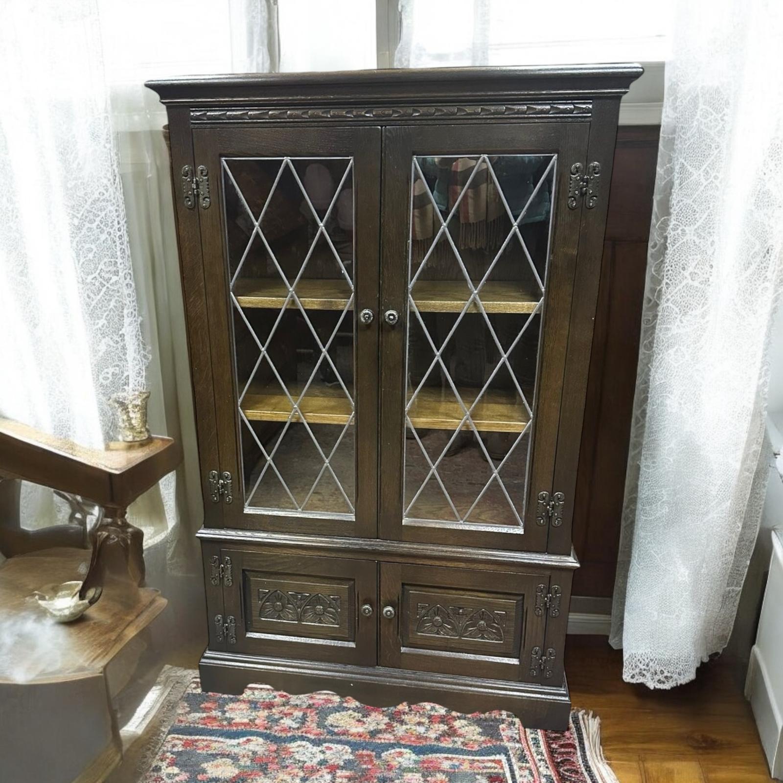 Vintage Wood Brothers Old Charm / Original Arts Bookcase and Lower Cupboard / Brown Oak c.1970 (1 of 11)