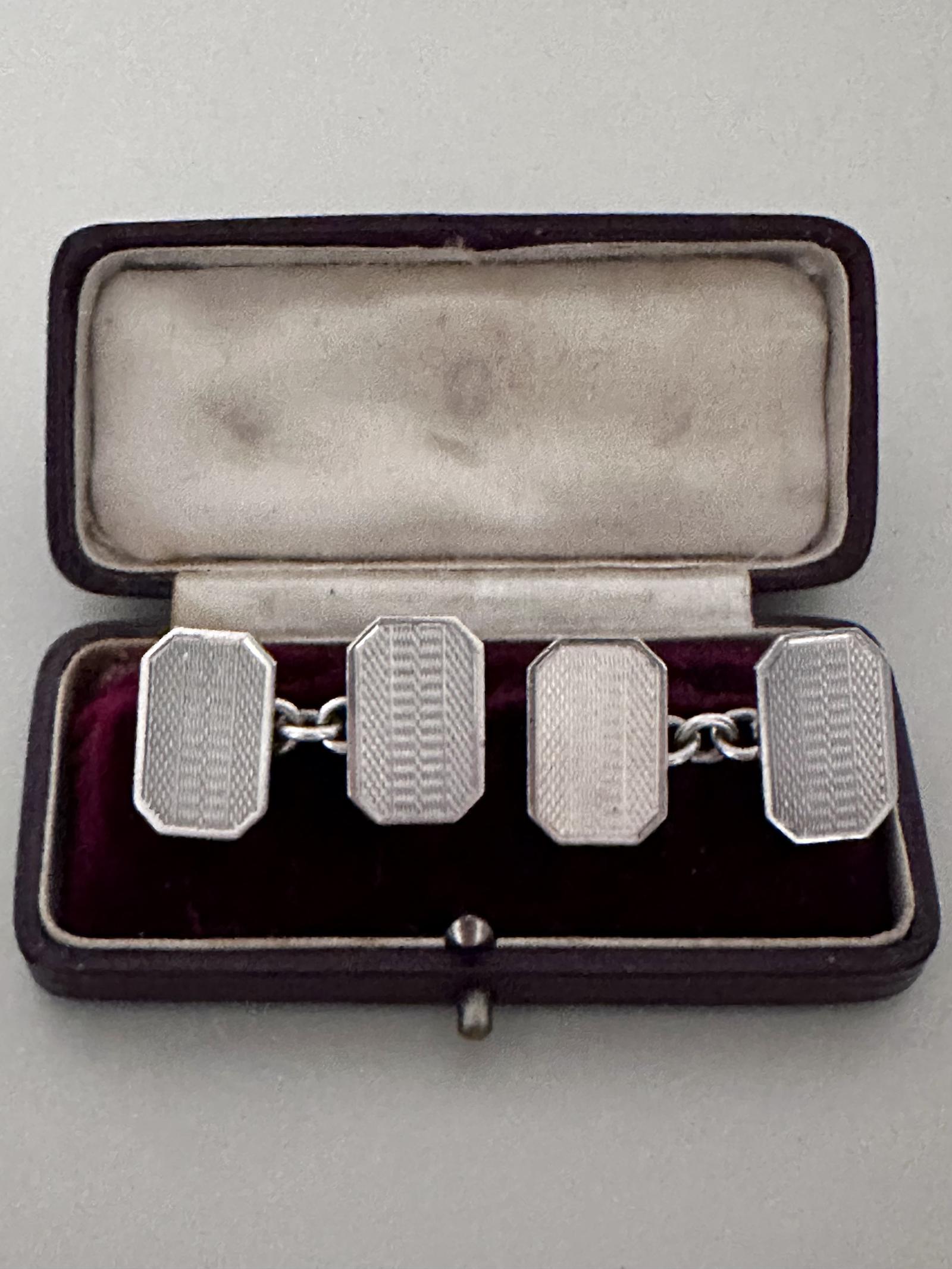 Art Deco Silver Engine Turned Cufflinks (1 of 5)