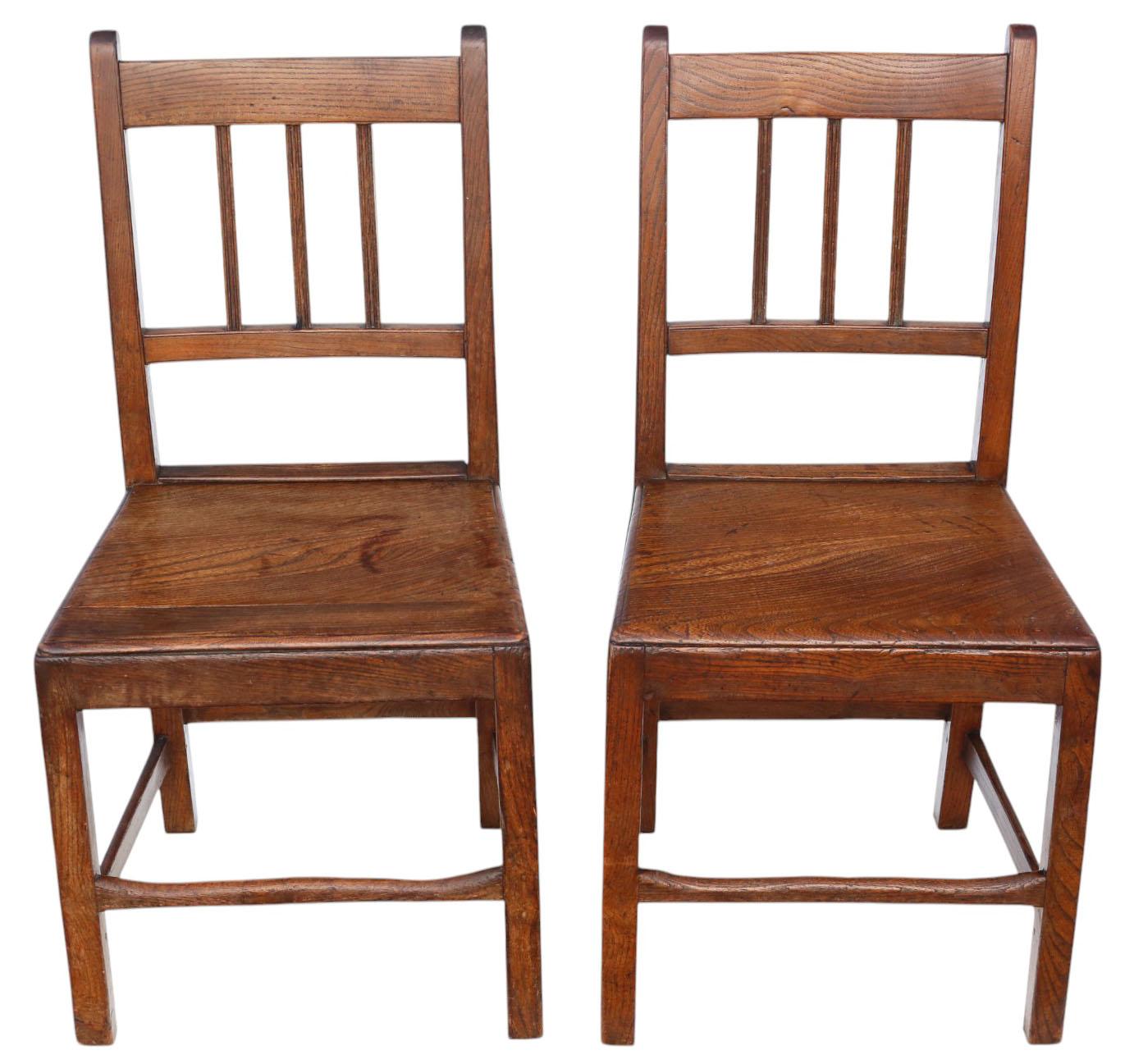 Antique Pair of Elm Chairs – Fine Quality Hall, Kitchen, Dining, Bedroom or Desk Seating c.1800 (1 of 6)