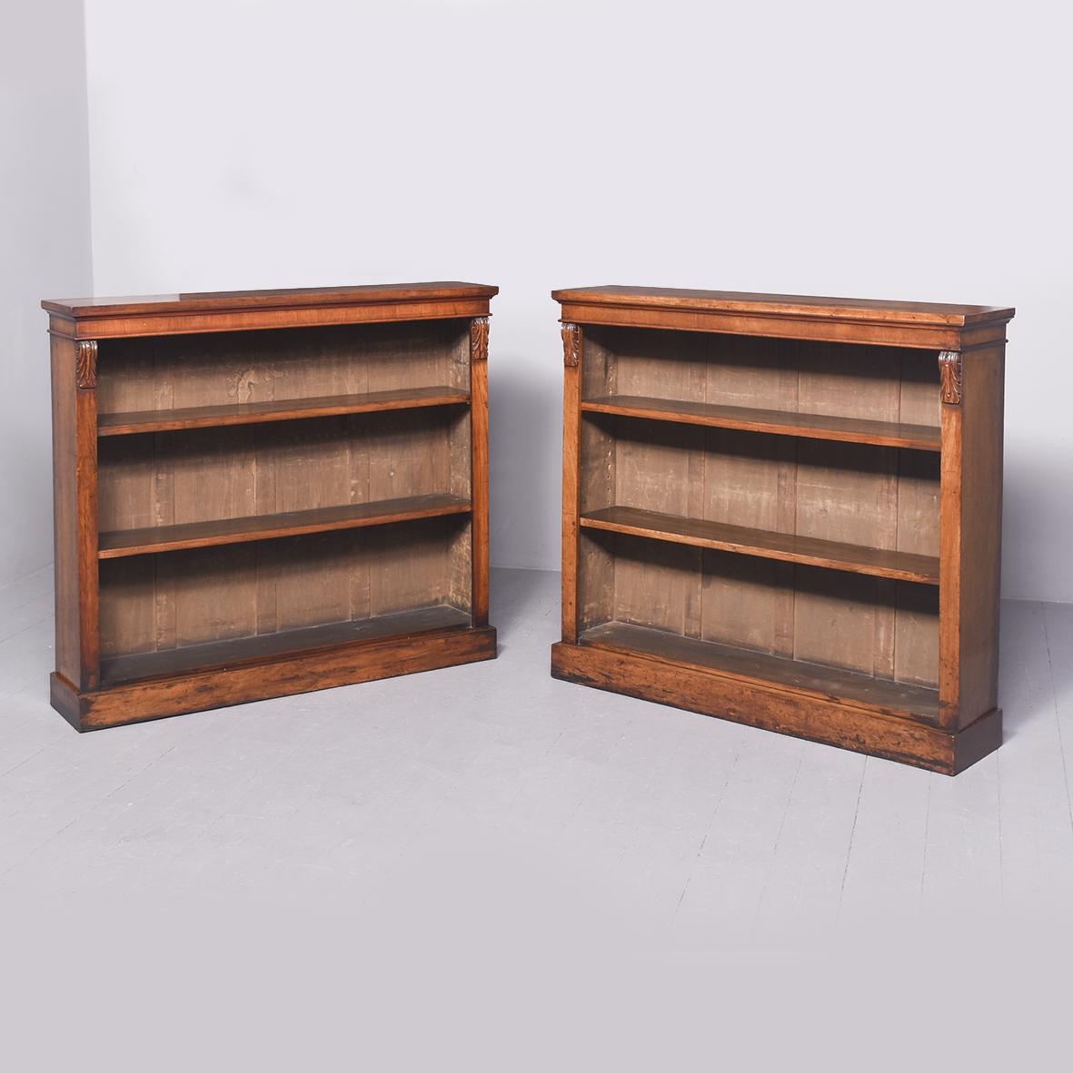 Rare Pair of Original Victorian Figured Walnut Open Bookcases (1 of 12) Rare Pair of Original Victorian Figured Walnut Open Bookcases (1 of 12)