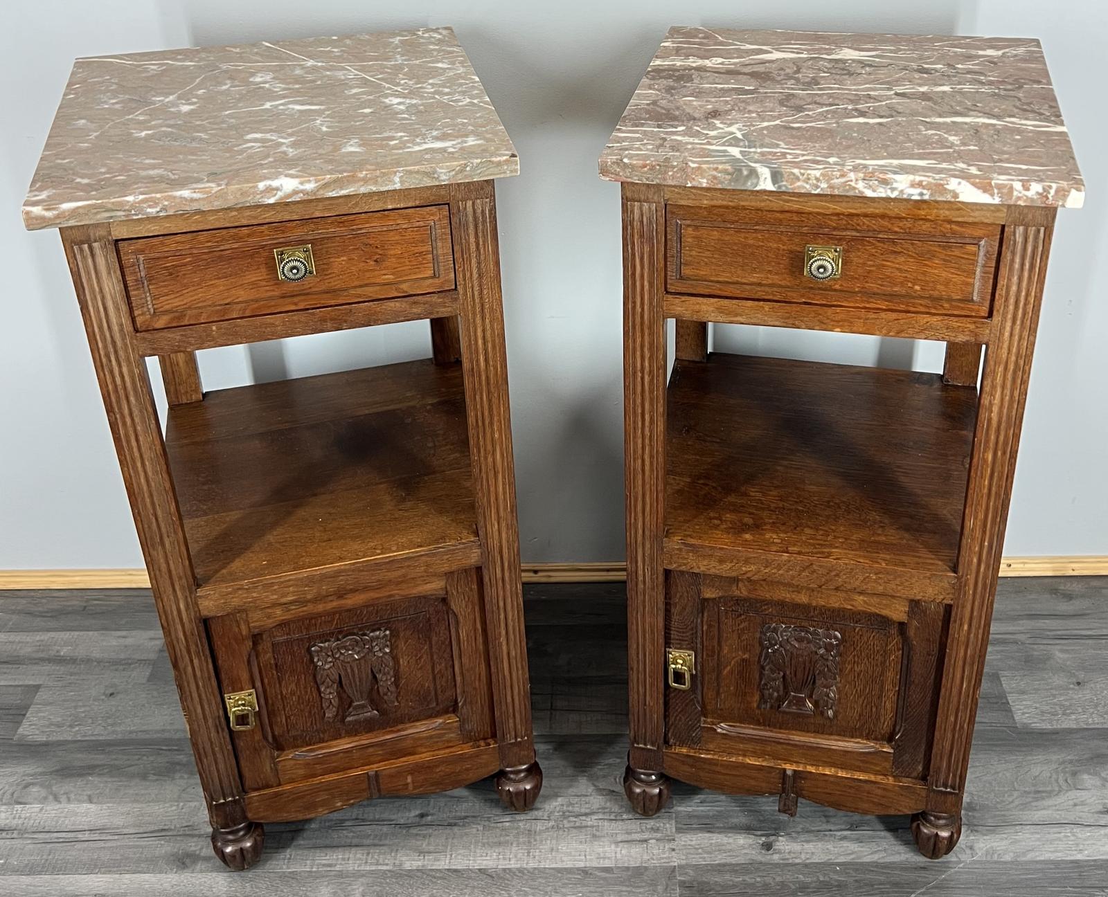 Bedside Tables Antique French Oak Pair Marble Top Cupboards Cabinets LOT 3958 (1 of 11) Bedside Tables Antique French Oak Pair Marble Top Cupboards Cabinets LOT 3958 (1 of 11)