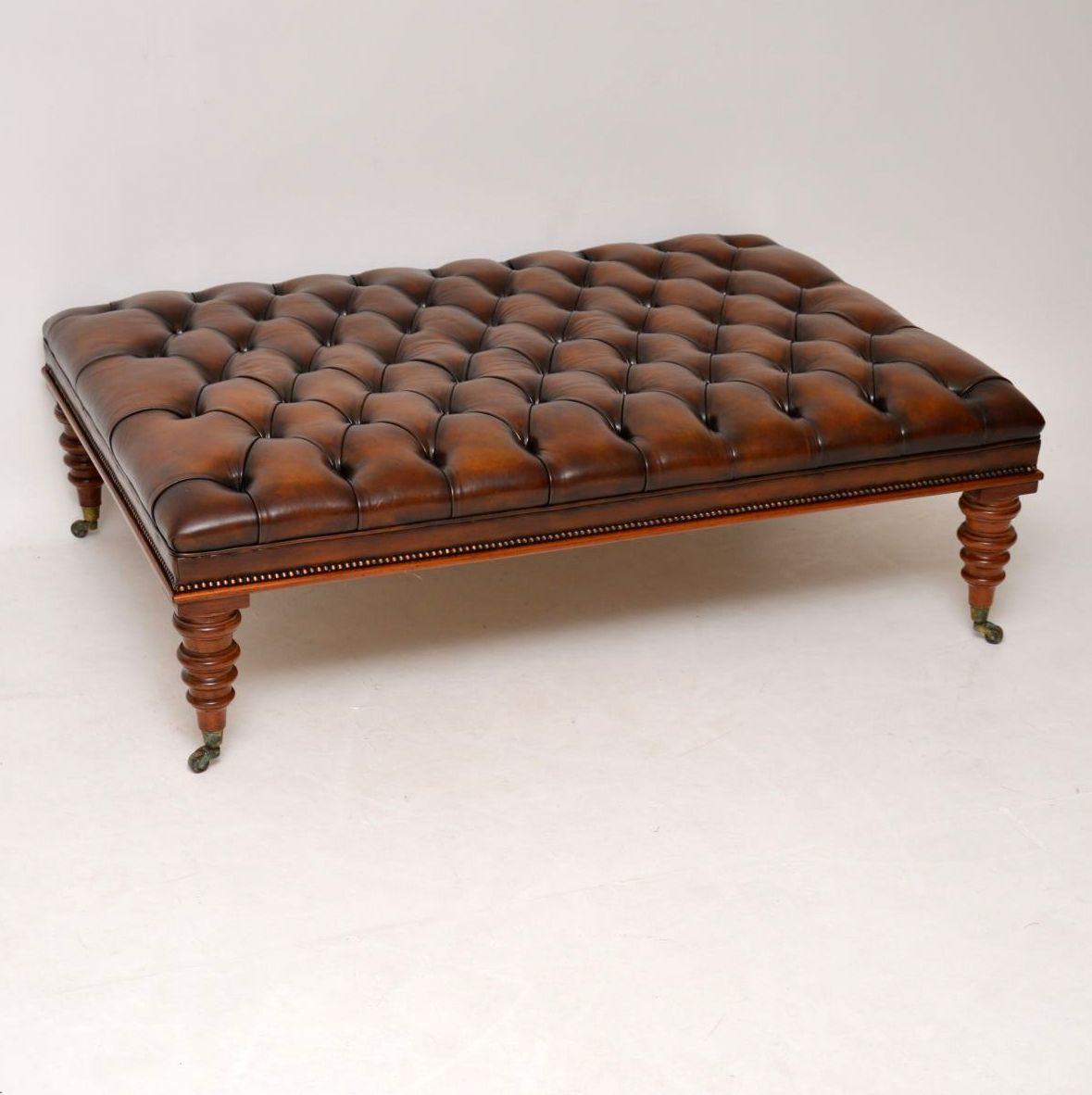 Large Antique Victorian Style Leather & Mahogany Stool / Coffee Table (1 of 8)