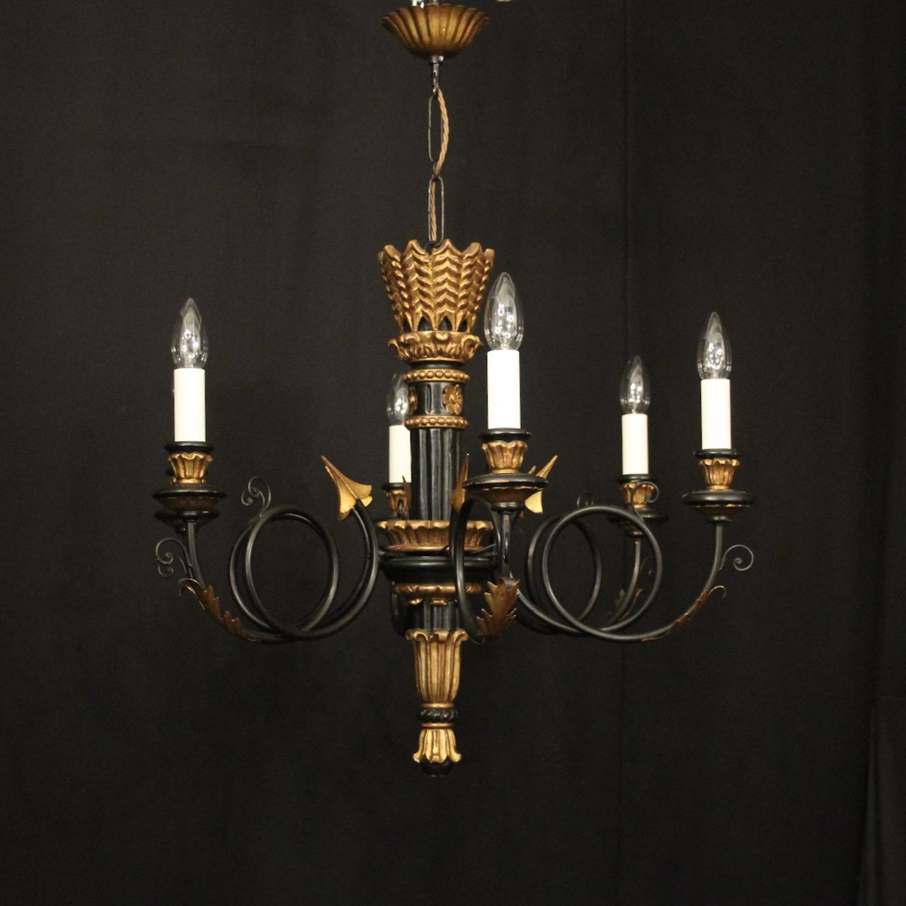 Italian Ebonised & Giltwood 6 Light Chandelier (1 of 10) Italian Ebonised & Giltwood 6 Light Chandelier (1 of 10)