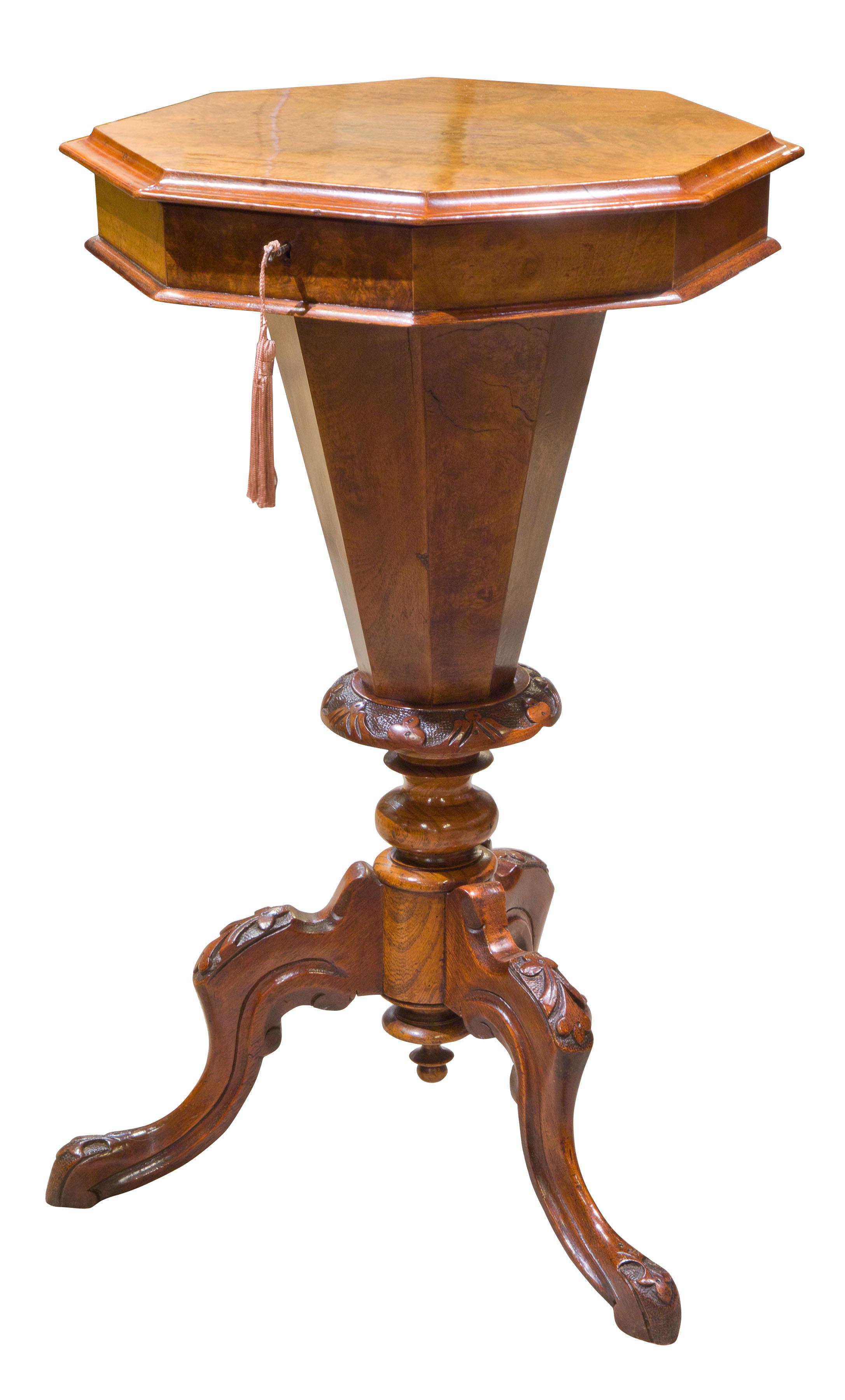 Victorian burr & walnut figured octagonal worktable (1 of 1) Victorian burr & walnut figured octagonal worktable (1 of 1)