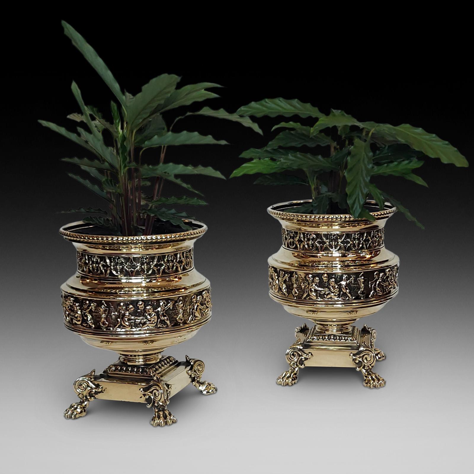 Pair of Victorian Neoclassical Brass Planters (1 of 11)
