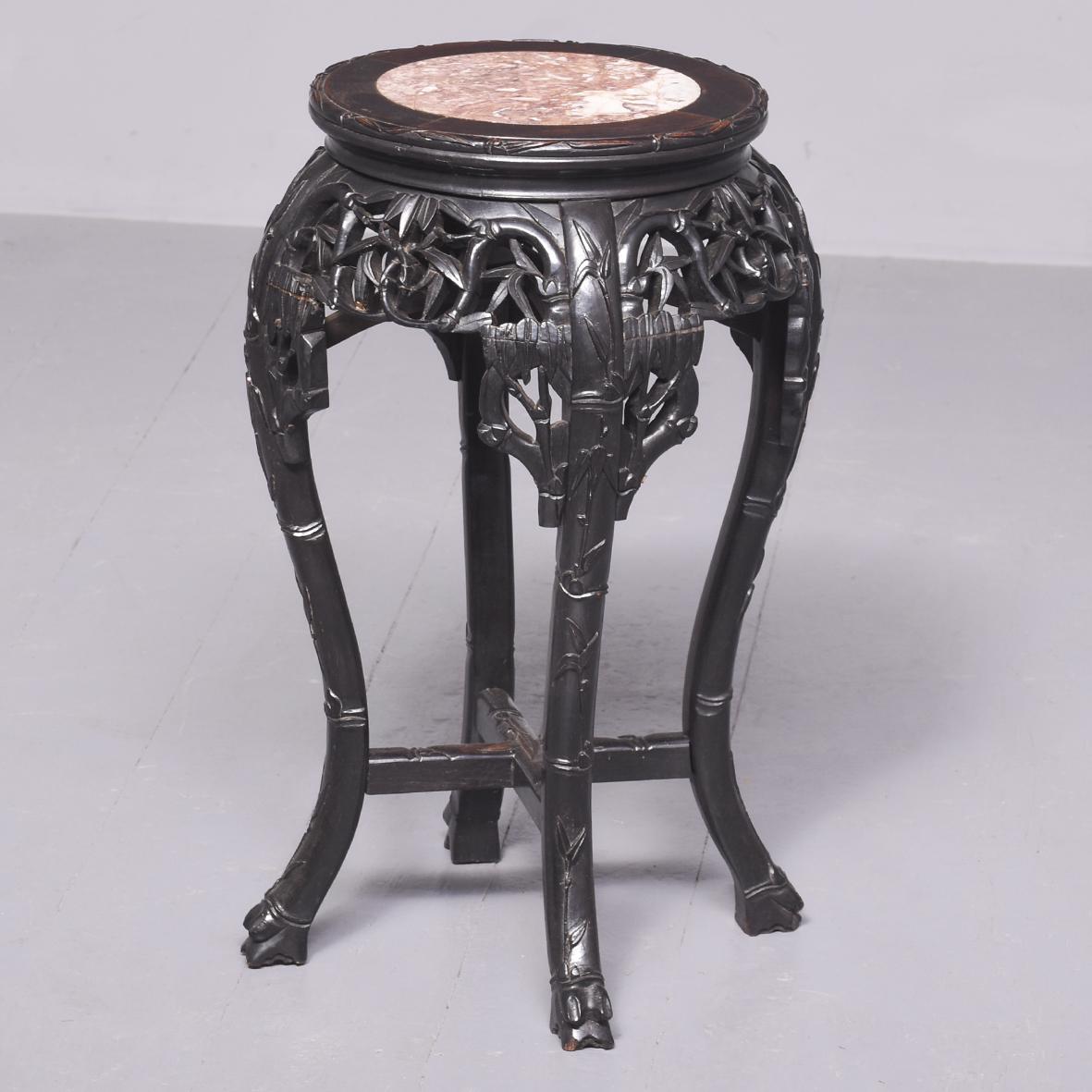 Qing Period Antique Chinese Carved Hardwood Marble Top Stand (1 of 7)