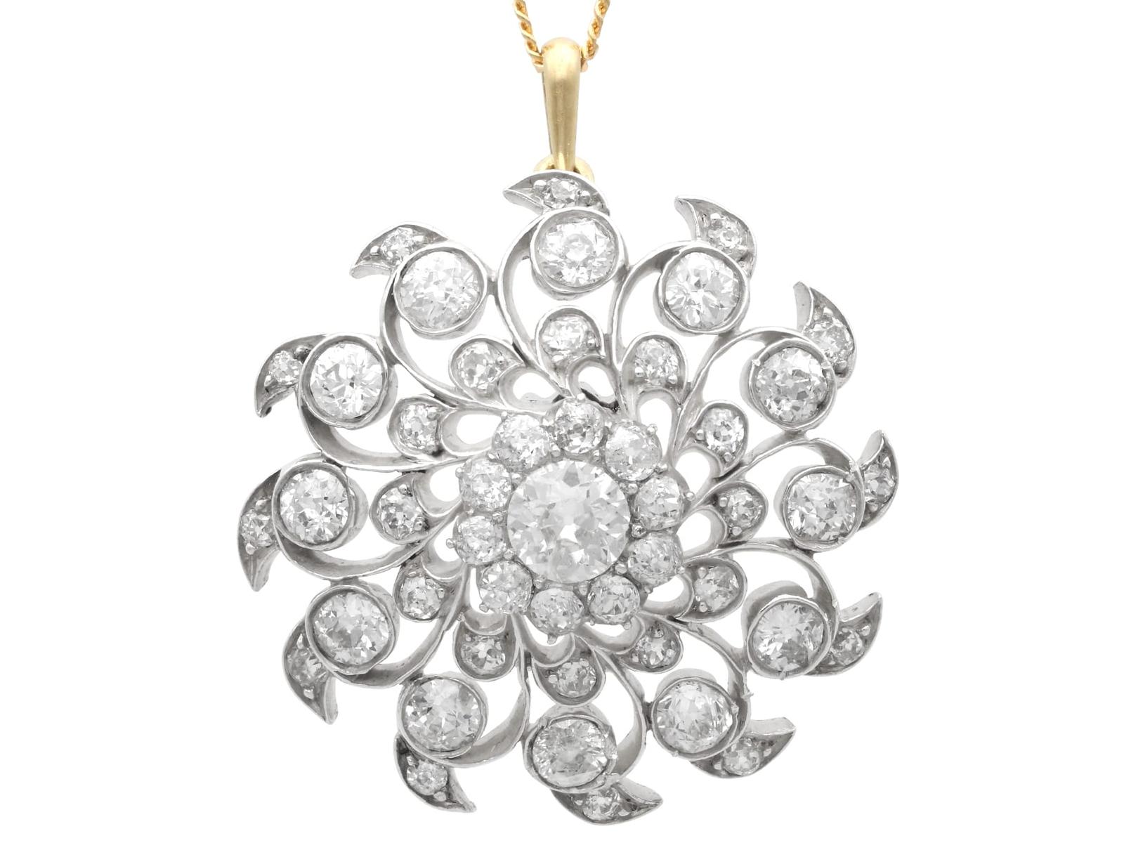 Antique 6.10ct Diamond & 9k Yellow Gold Brooch / Pendant c.1885 (1 of 17)