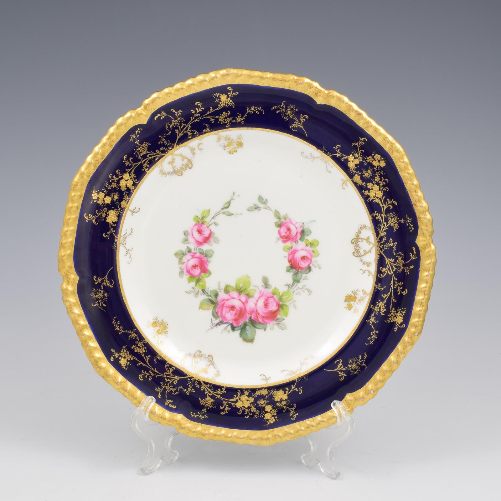 Superb Edwardian Royal Crown Derby Dessert Cabinet Plate Roses