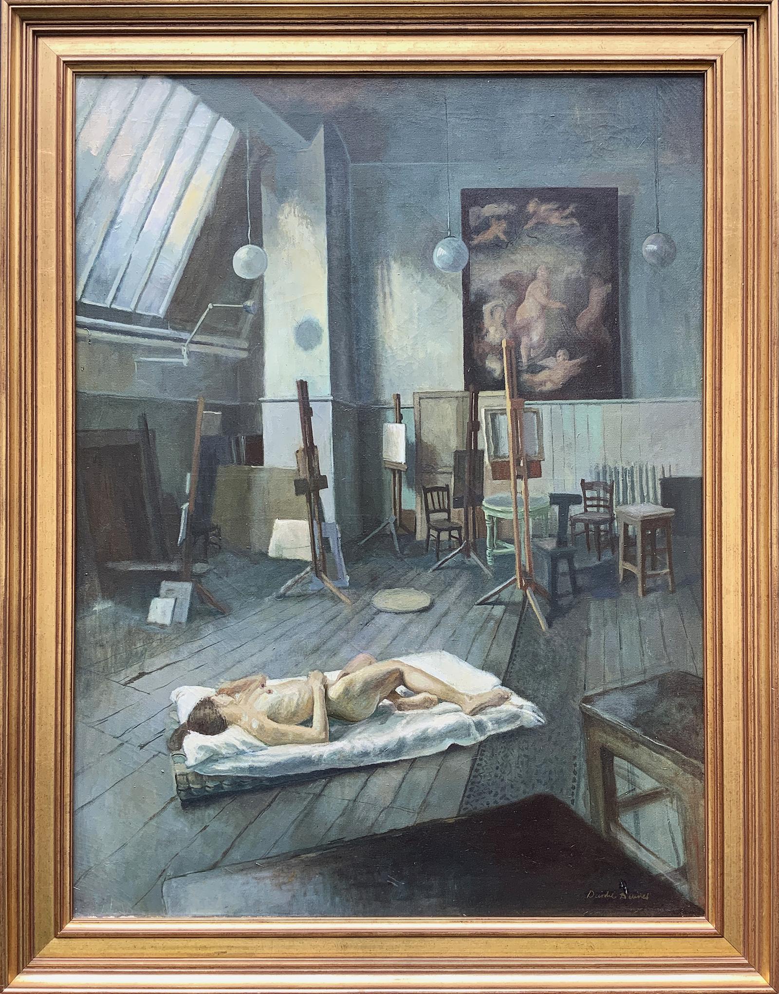 Large 1960 Royal Academy Nude Life Class Interior Oil Painting - Deidre Daines (1 of 11) Large 1960 Royal Academy Nude Life Class Interior Oil Painting - Deidre Daines (1 of 11)