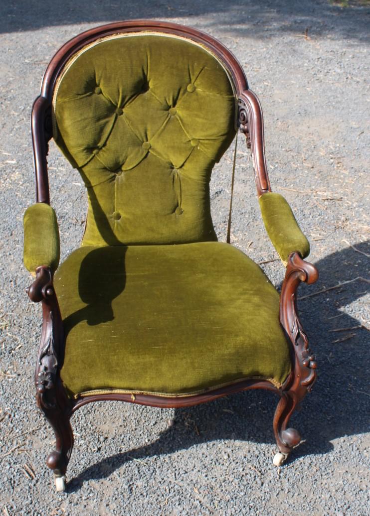 1900's Mahogany Open Arm Nursing Chair in Green (1 of 3) 1900's Mahogany Open Arm Nursing Chair in Green (1 of 3)