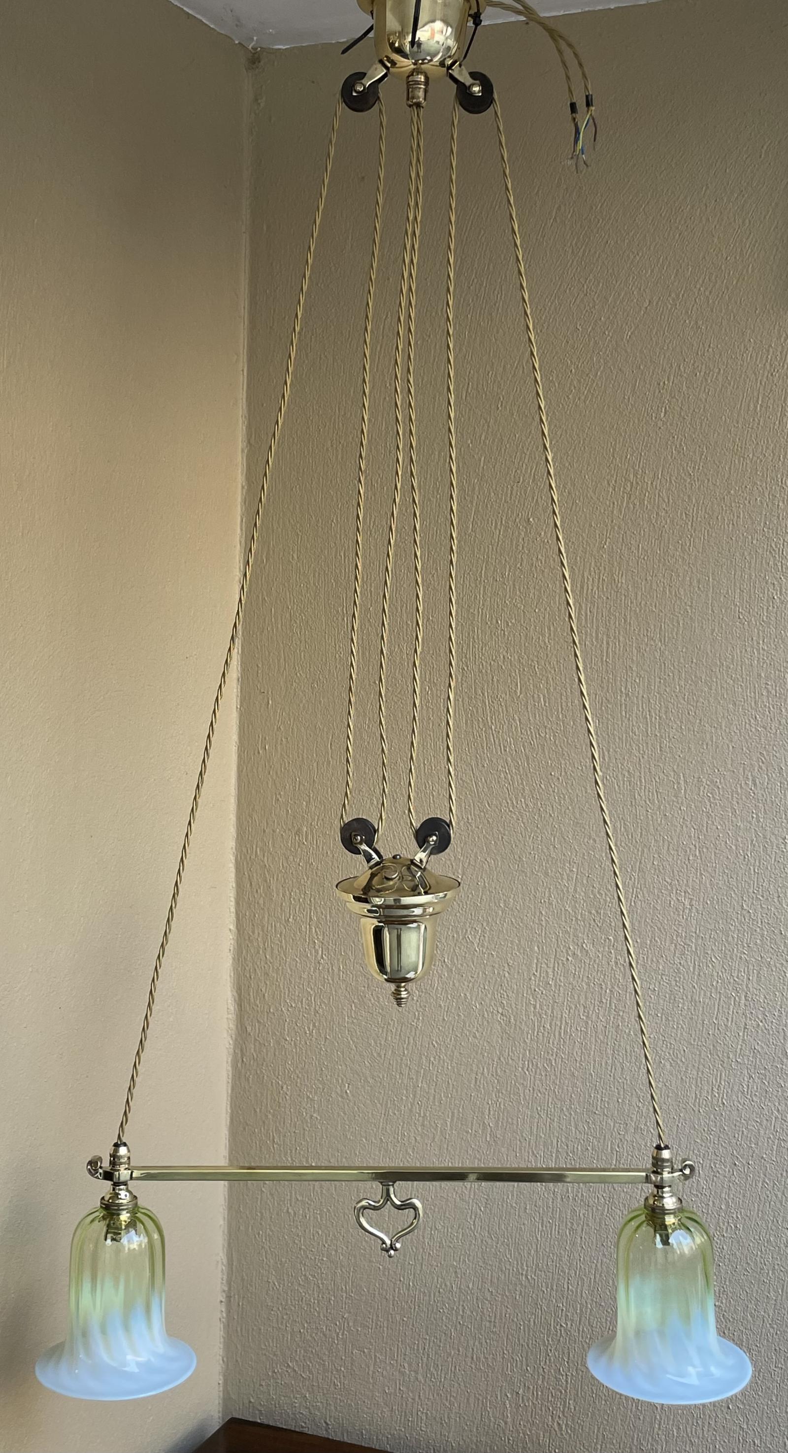 Art Nouveau Brass Rise and Fall Ceiling Light (1 of 5)