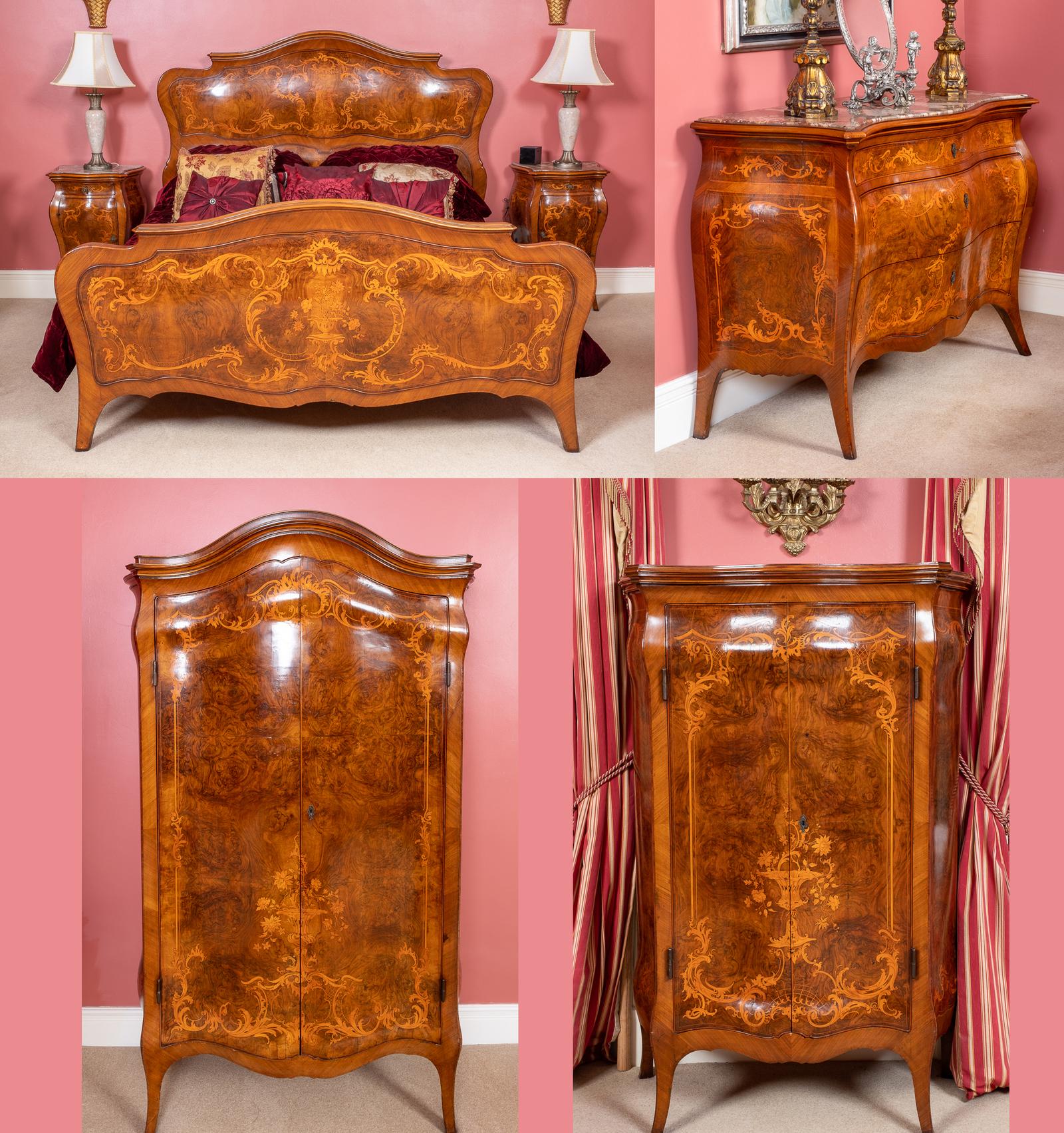 Amazing 6 Piece French Burr Walnut & Marquetry Bedroom Suite (1 of 41)