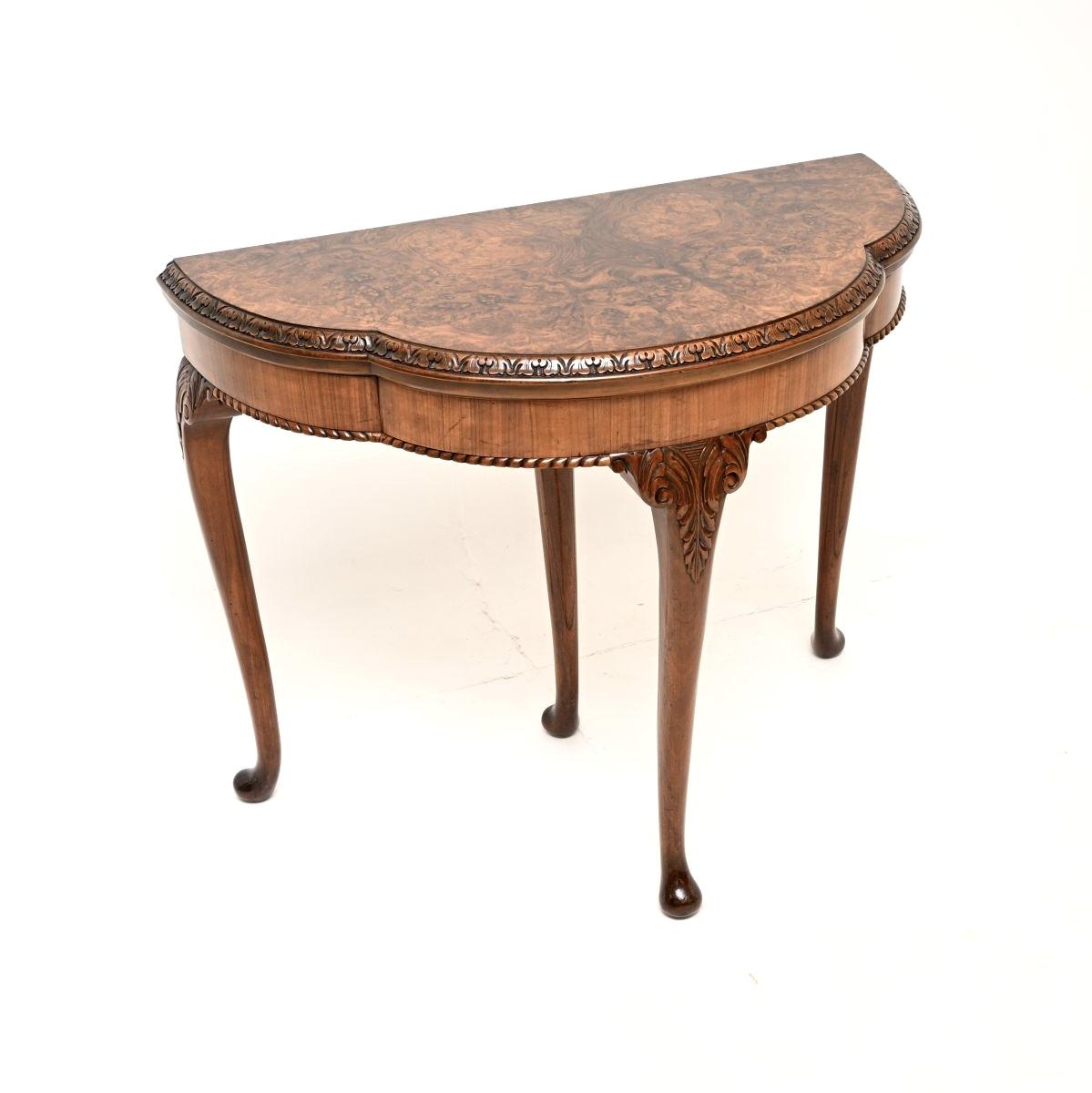 Antique Queen Anne Style Burr Walnut Card Table / Console Table (1 of 10) Antique Queen Anne Style Burr Walnut Card Table / Console Table (1 of 10)
