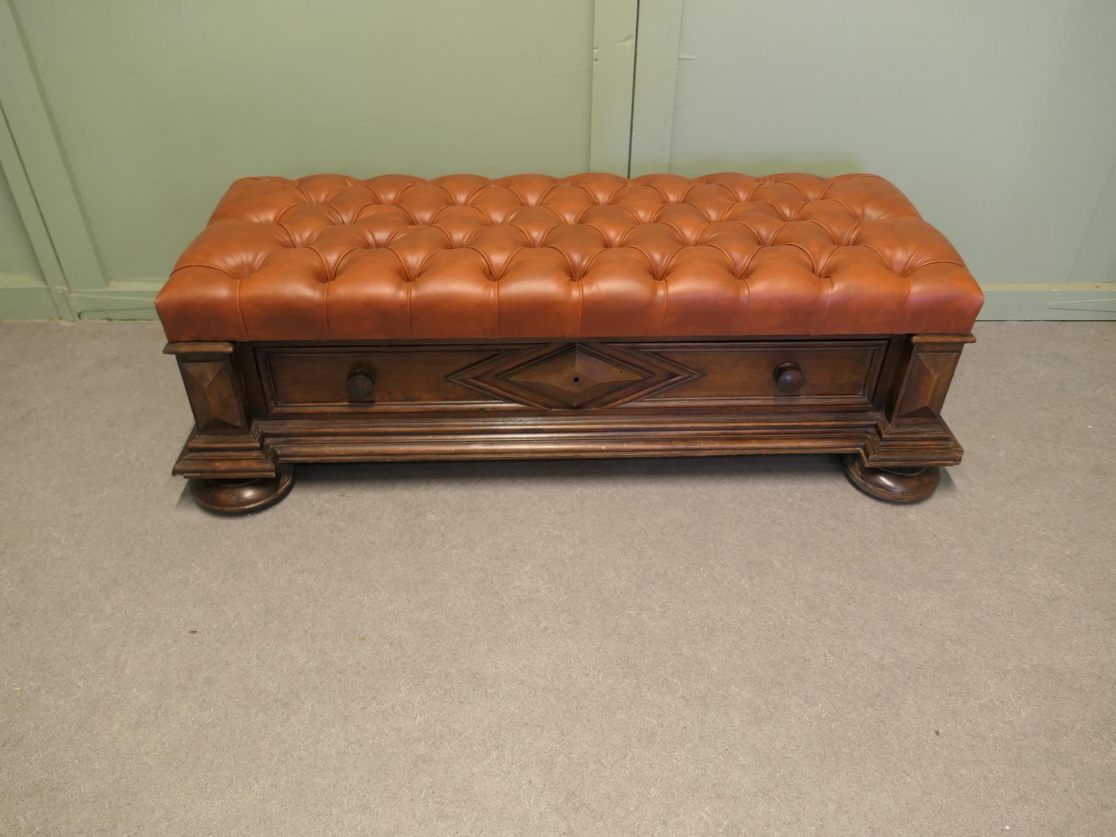 Buttoned Leather Window Seat, Hall Bench with Shoe Store (1 of 6) Buttoned Leather Window Seat, Hall Bench with Shoe Store (1 of 6)