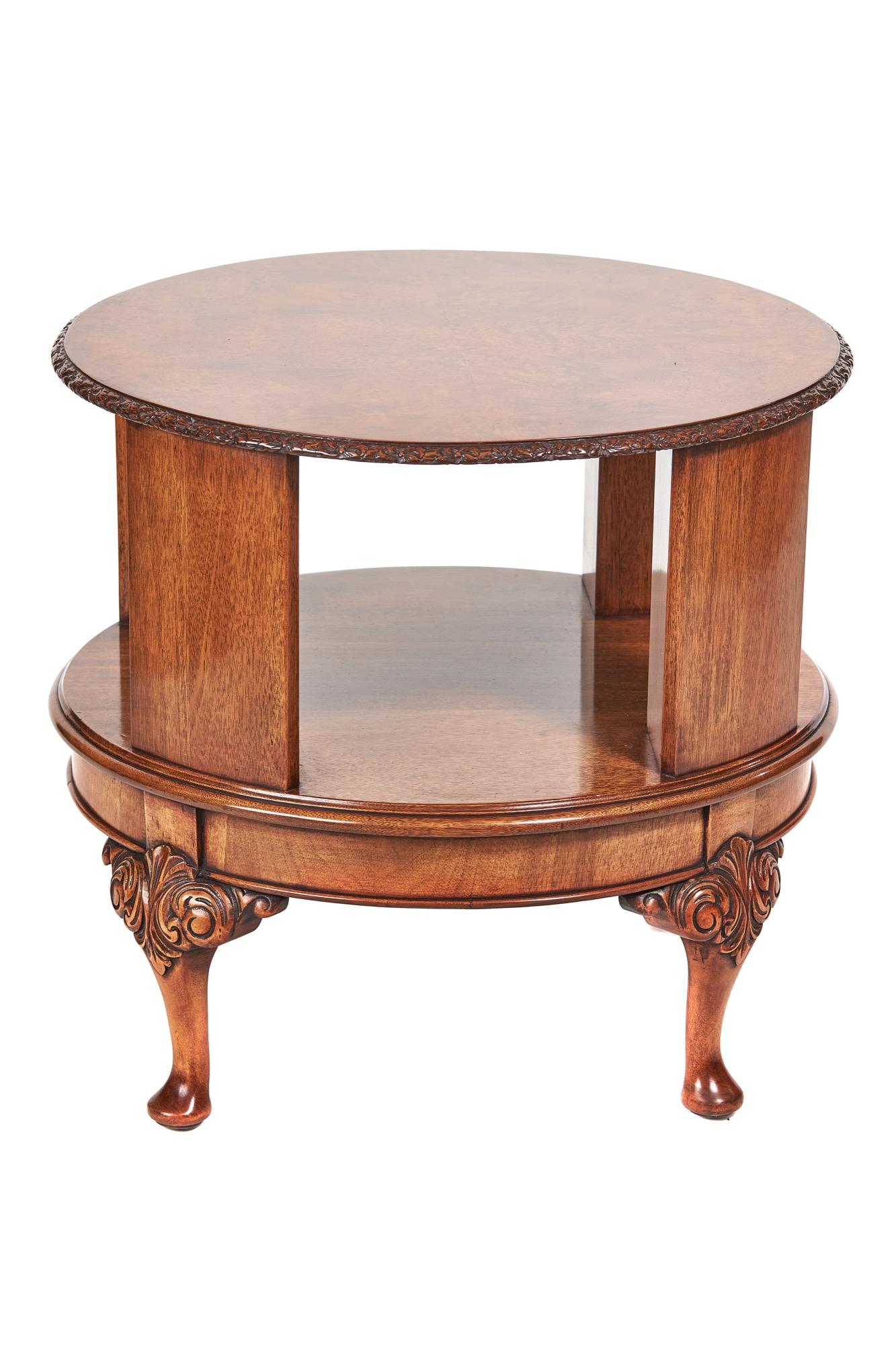 Fine Burr Walnut & Carved Revolving Book Table c.1930 (1 of 6)