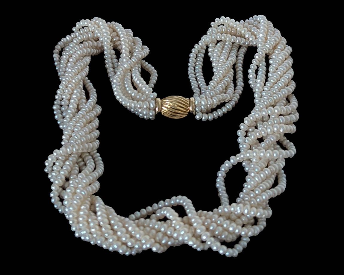 1950s Eight-row Cultured Freshwater Seed Pearl Necklace with 9ct Gold Clasp and Assay Report (1 of 11) 1950s Eight-row Cultured Freshwater Seed Pearl Necklace with 9ct Gold Clasp and Assay Report (1 of 11)