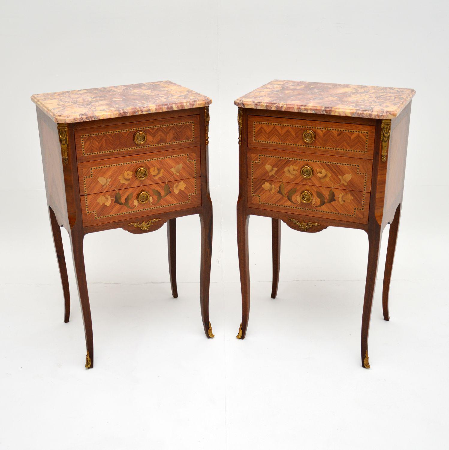 Pair of Antique French Inlaid Marble Top Bedside Chests (1 of 12) Pair of Antique French Inlaid Marble Top Bedside Chests (1 of 12)