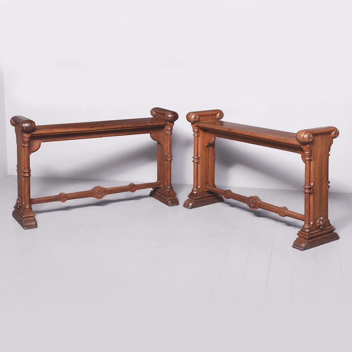 Pair of Scottish Pitch Pine Gothic Narrow Side Tables (1 of 12)
