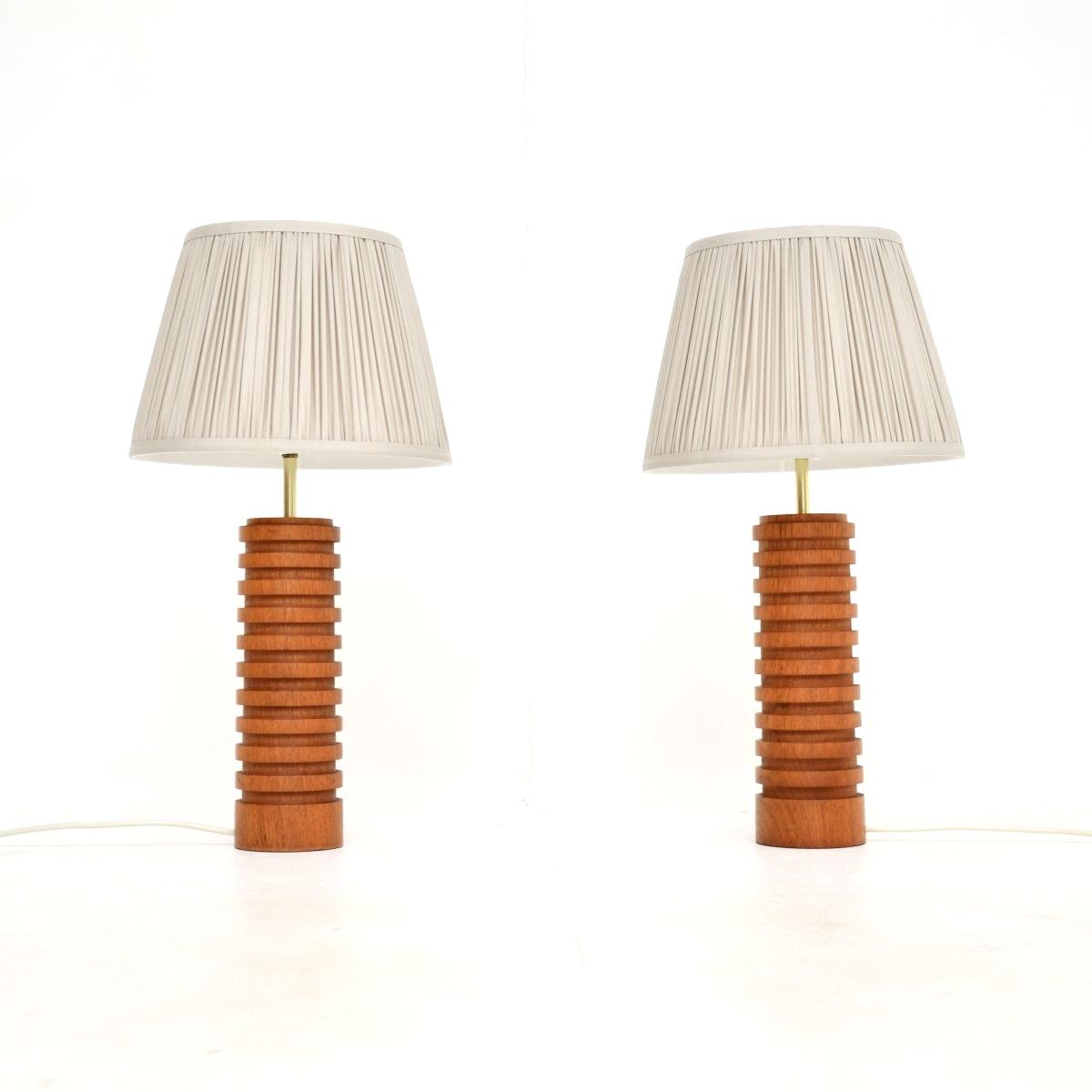 Pair of Vintage Solid Teak & Brass Table Lamps (1 of 7)