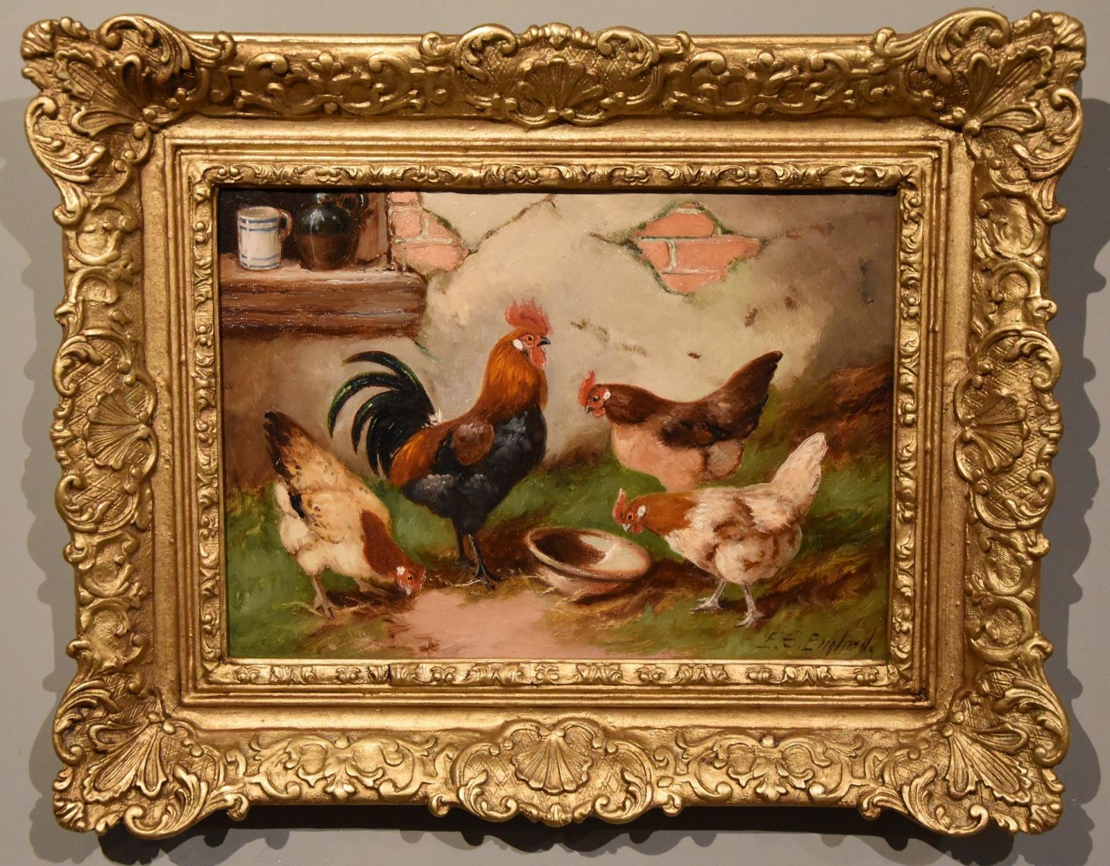 Oil Painting by E. S. England "Cockerel and Hens" (1 of 5)
