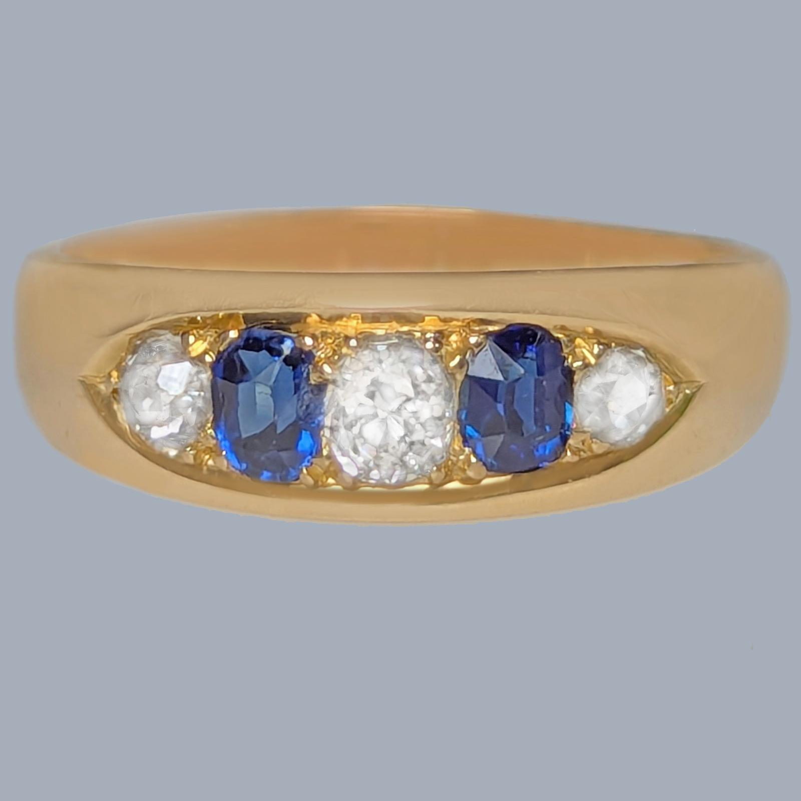Victorian 18ct Gold Sapphire and Diamond Boat Ring Antique 1890 (1 of 10)