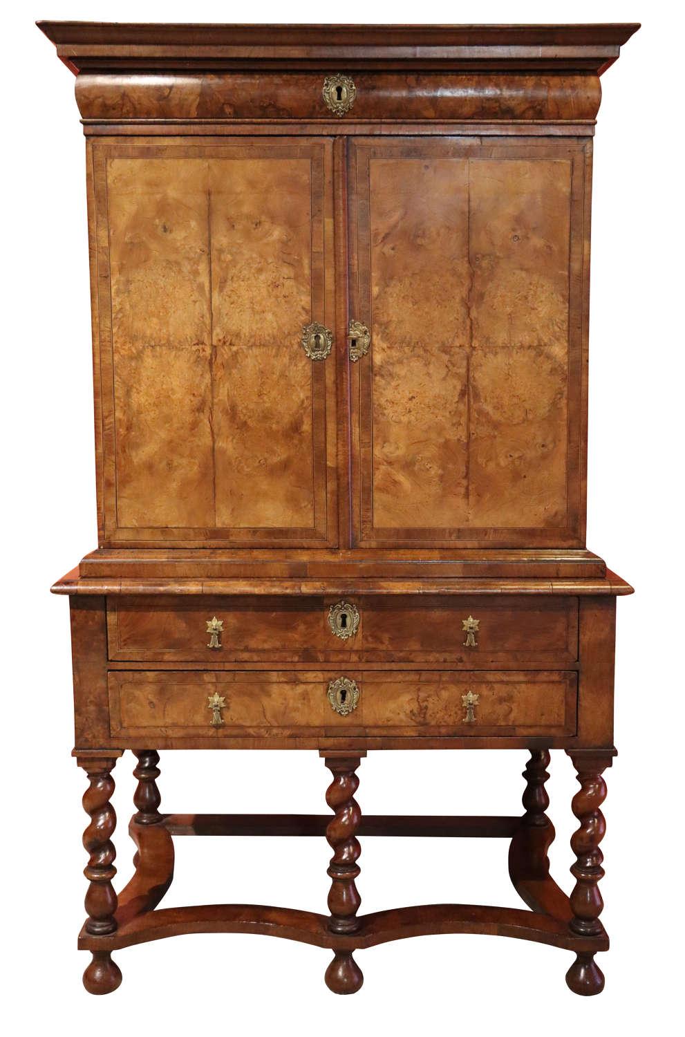 William & Mary Period Burr Walnut Cabinet on Stand (1 of 9)