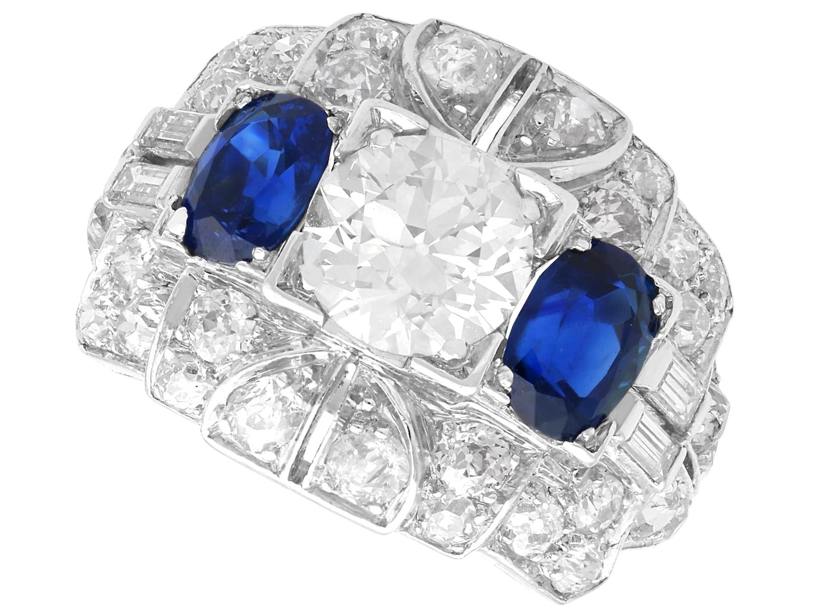 Antique 1.95ct Basaltic Sapphire and 4.15ct Diamond, Platinum Dress Ring Circa 1930 (1 of 15)