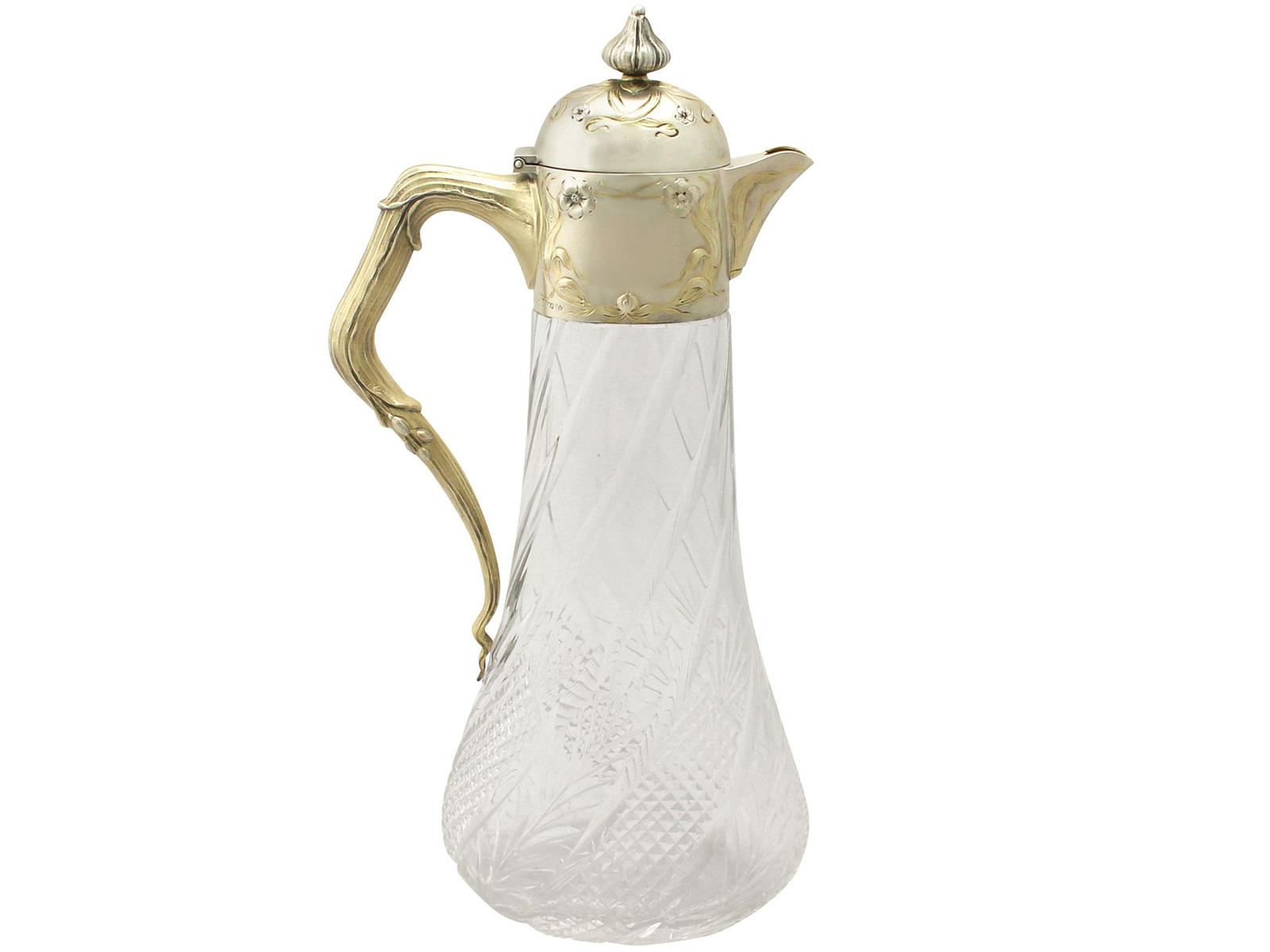 German Cut Glass & Silver Mounted Claret Jug - Antique c.1890 (1 of 12)