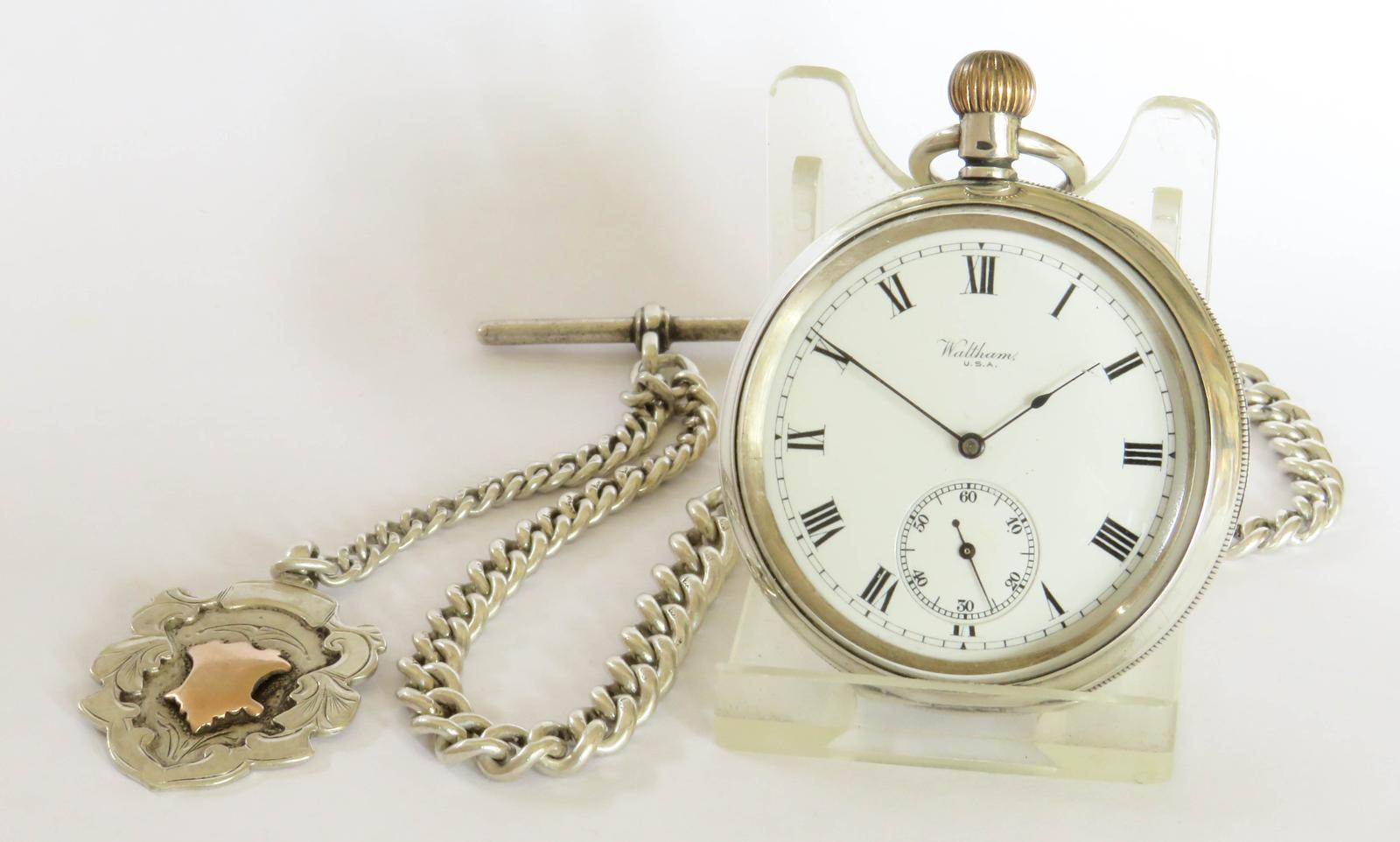 Pocket Watch : Antique Silver Waltham Envoy Pocket Watch and Chain (1 of 5)