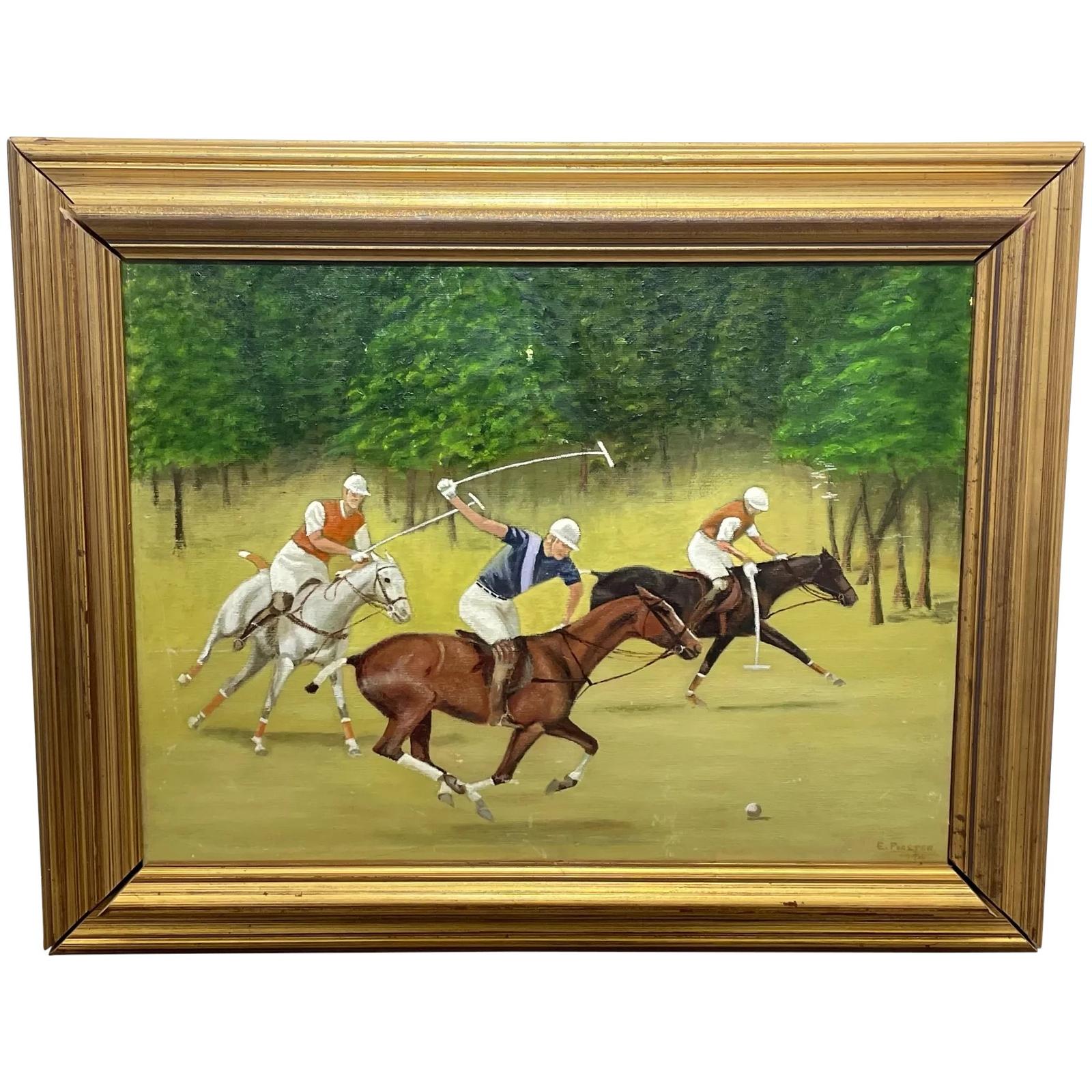 English Equine Sporting Oil Painting Horse & Riders Players Polo Match (1 of 44)
