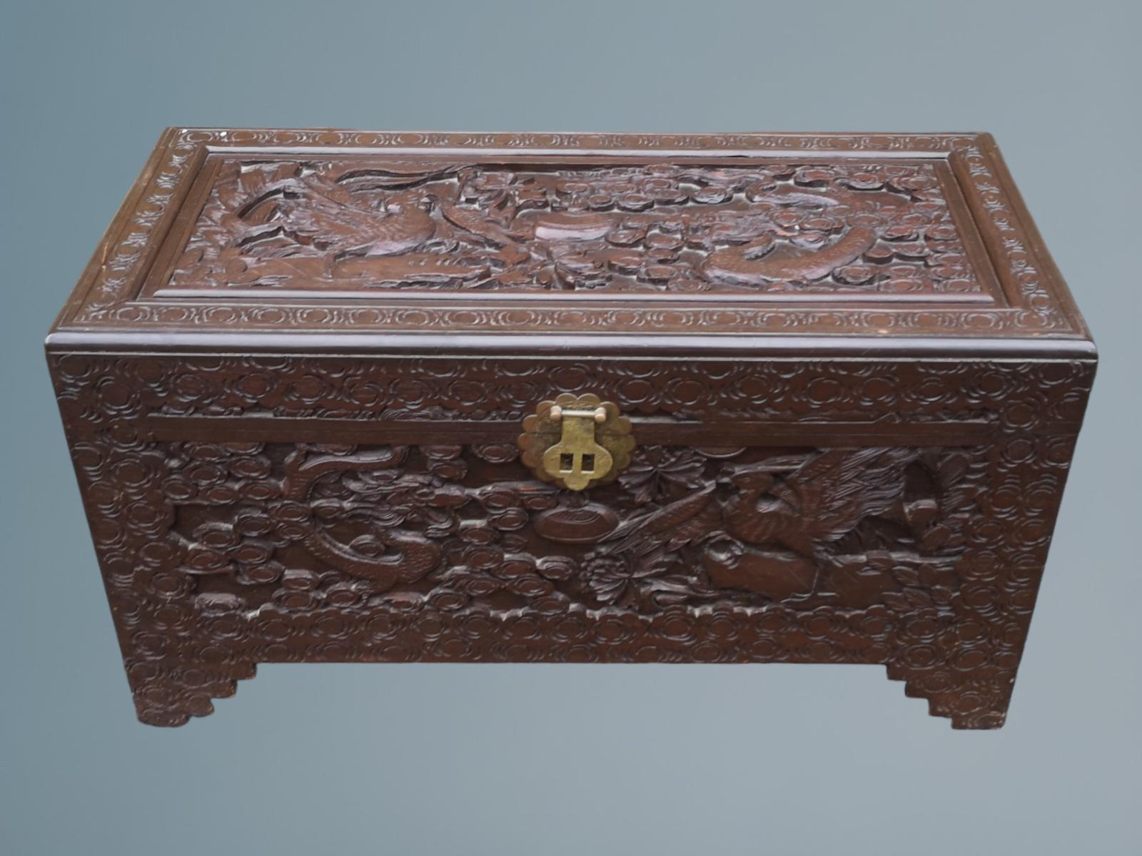 Antique Carved Camphor Wood Box / Camphor Trunk (1 of 14)