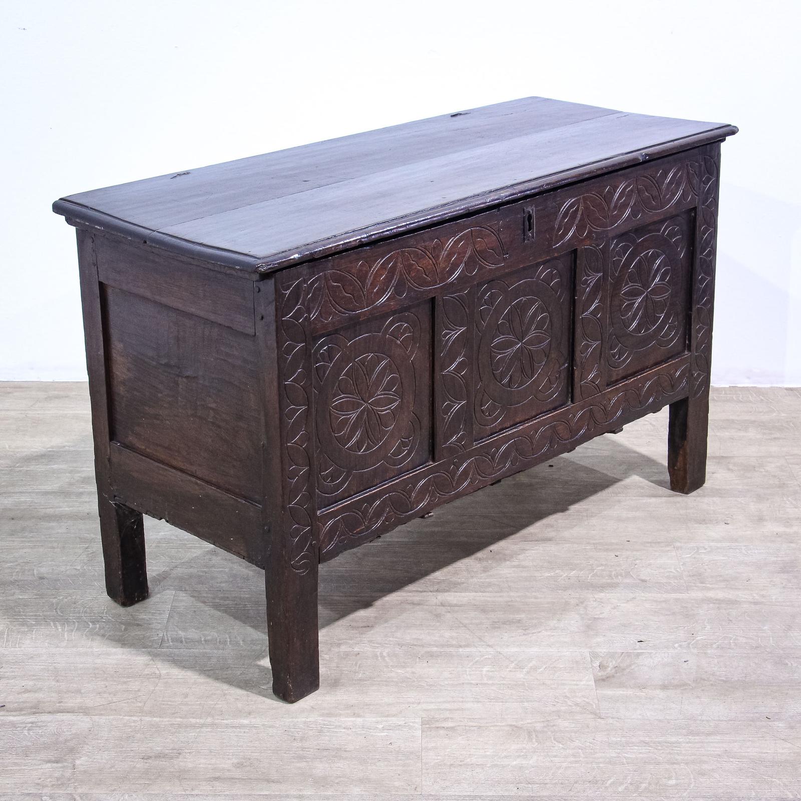 17th Century Carved Oak Coffer (1 of 12)