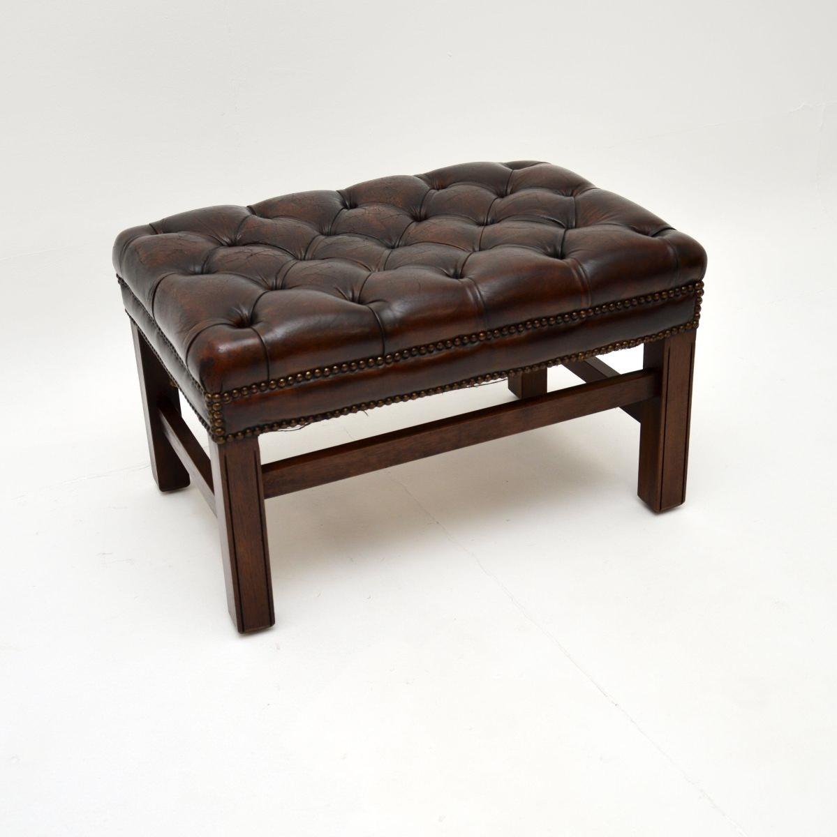 Antique Leather & Mahogany Stool (1 of 5)