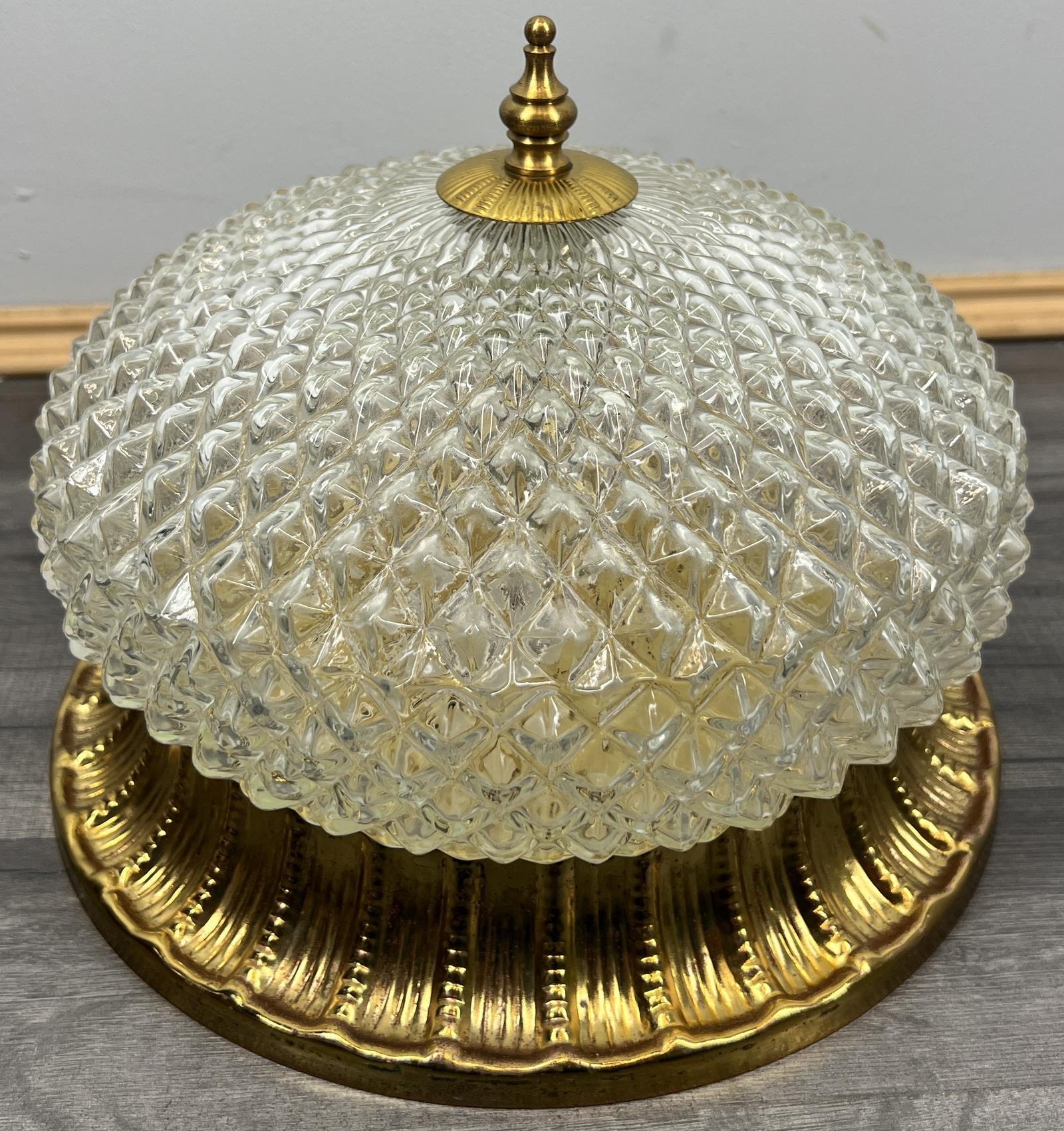 Vintage French Ceiling Light Crystal Glass & Dome Shade (1 of 8)