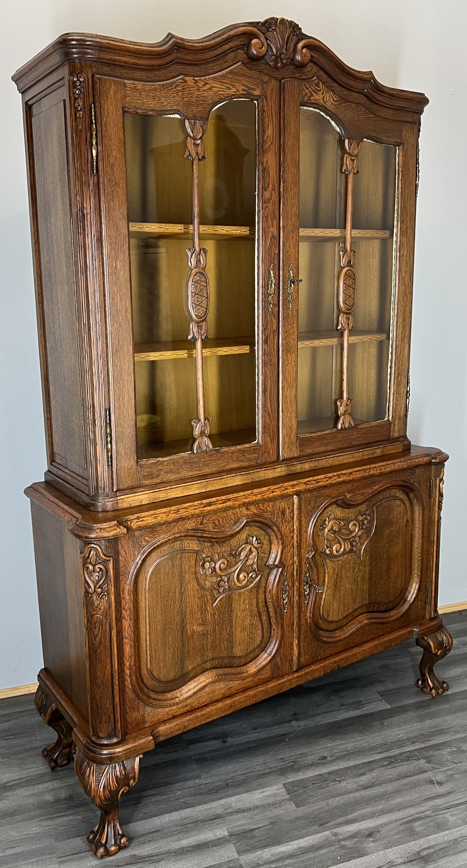 Bookcase Vintage French Style Oak Display Cabinet (1 of 12)