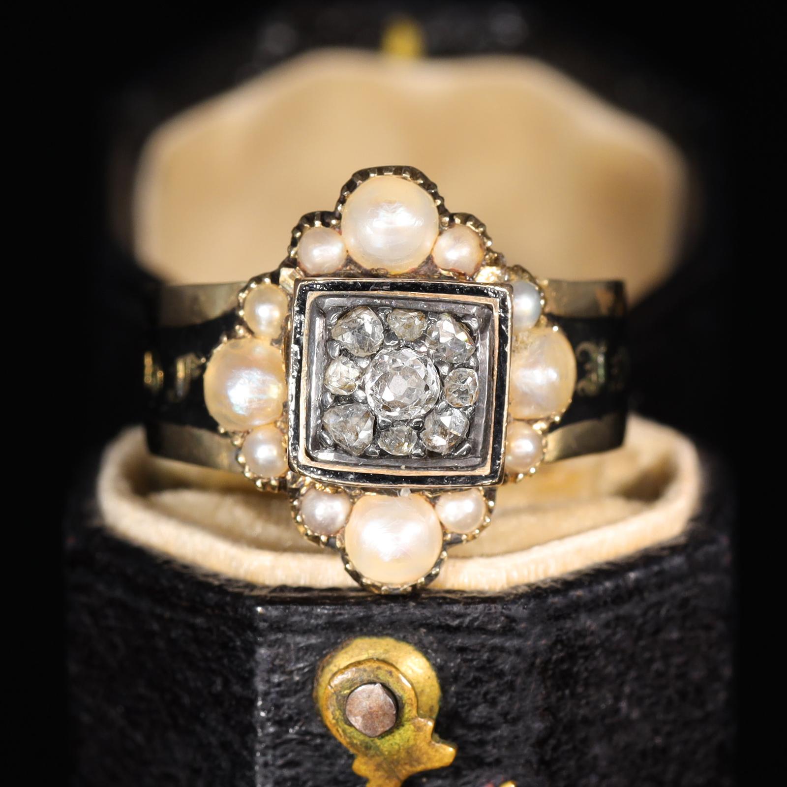 The Antique Georgian 1823 Exquisite Diamond & Pearl Mourning Ring (1 of 9)