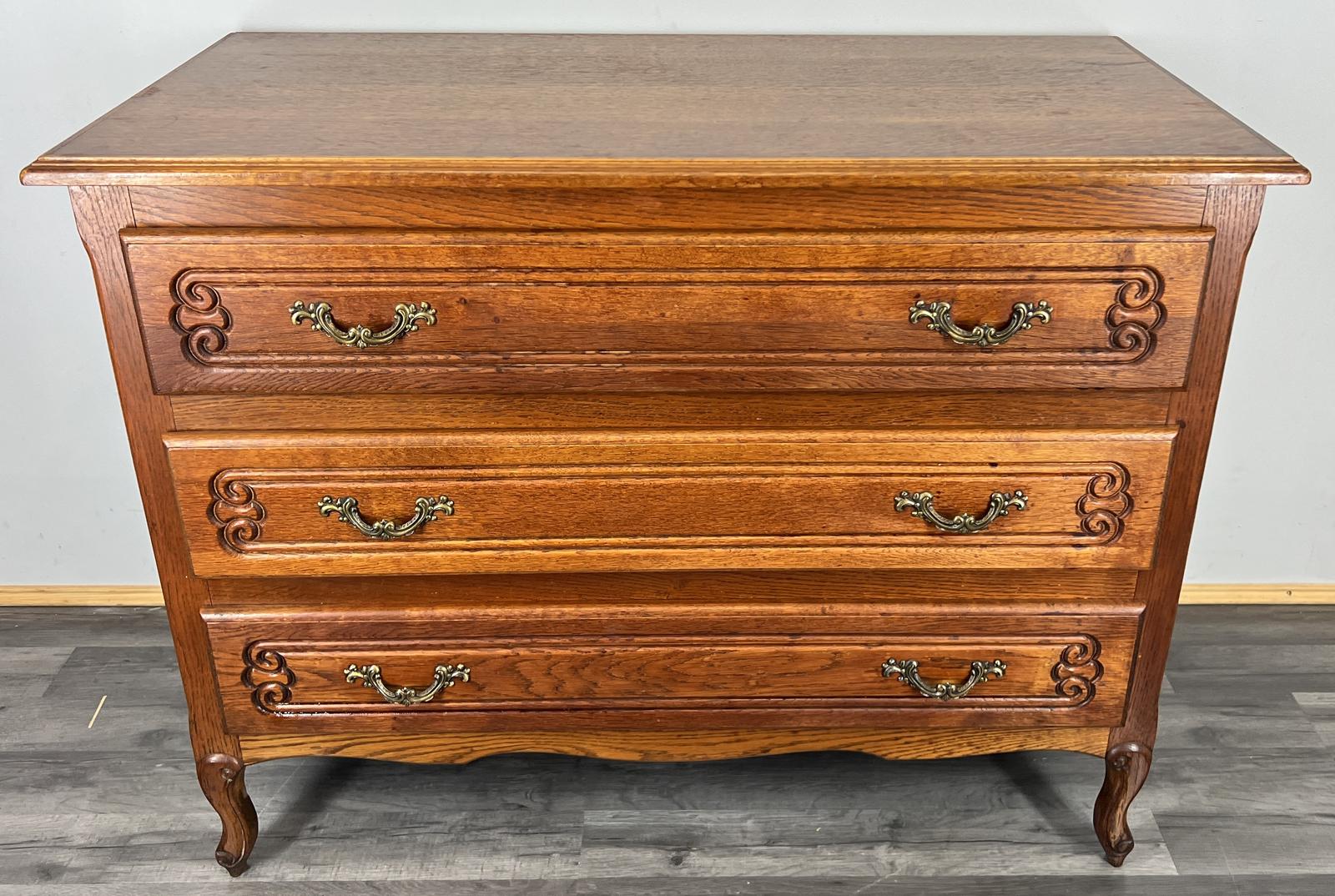 Chest of Drawers Vintage French Oak 3 Drawer Carved Cabinet (1 of 10)