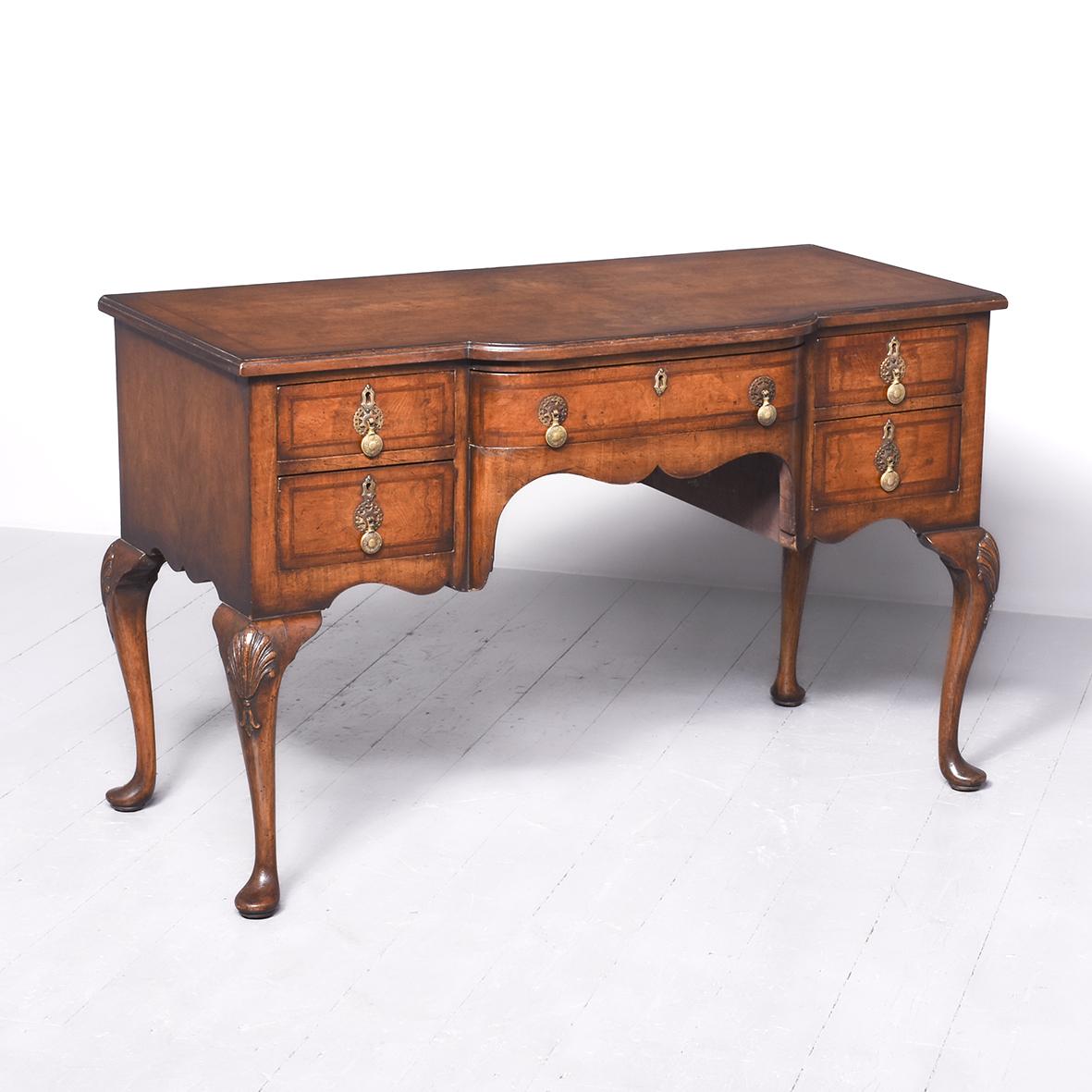 George II Style Shaped Front Walnut Side or Writing Table (1 of 10)