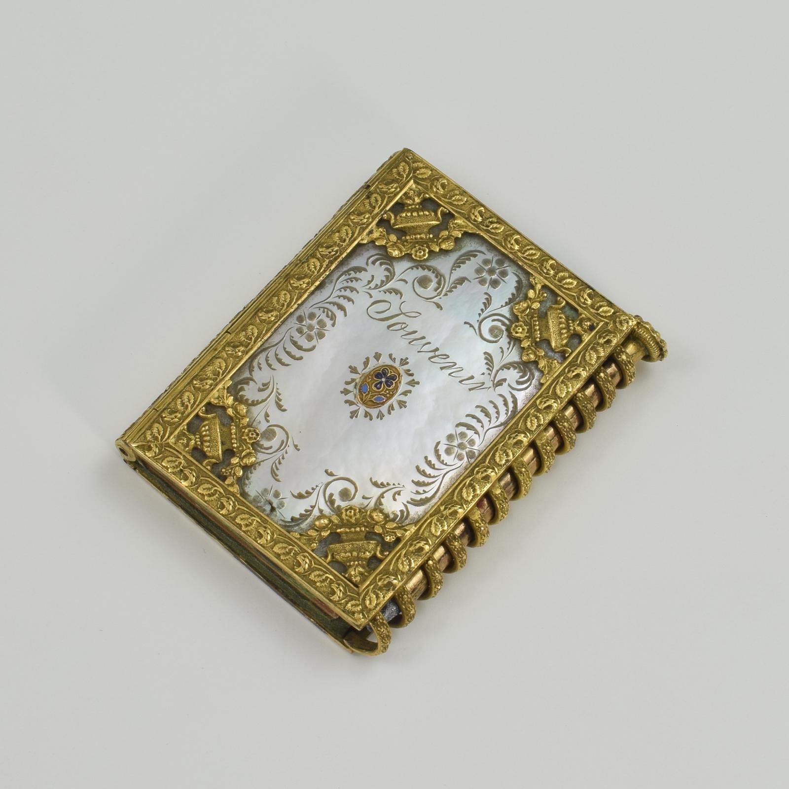 Stunning French Palais Royal Ormolu & Mother Of Pearl Notebook / Aide Memoire c.1820 (1 of 13)