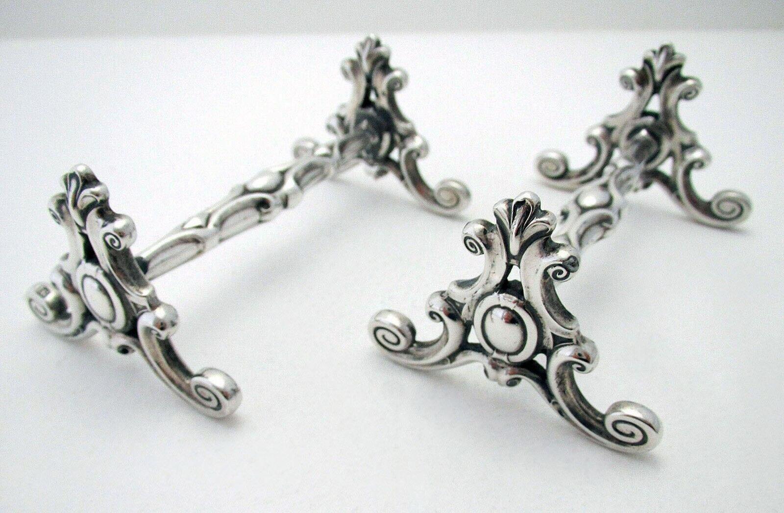 Pair of Rare English Antique Gothic Revival Tudor Pattern Sterling Silver Cutlery Knife Rests / Stands (1 of 7)