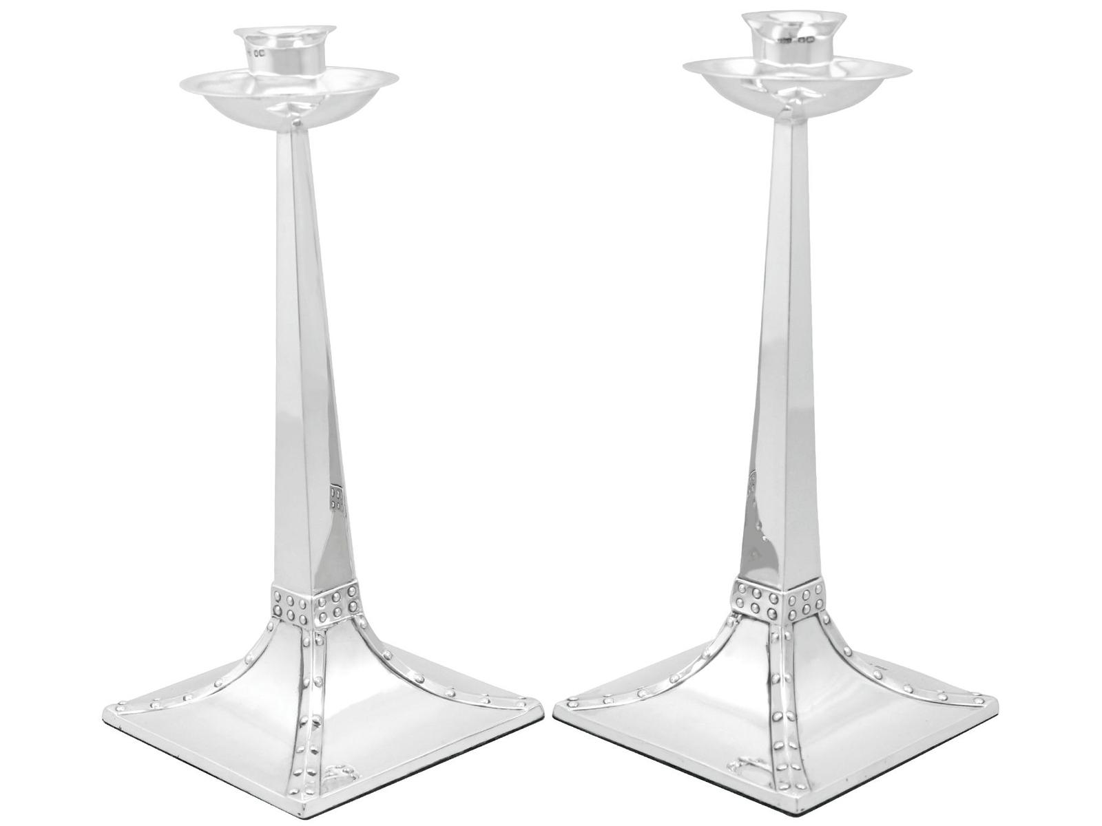 Antique Edwardian Arts & Crafts Style Sterling Silver Candlesticks 1901 (1 of 9) Antique Edwardian Arts & Crafts Style Sterling Silver Candlesticks 1901 (1 of 9)