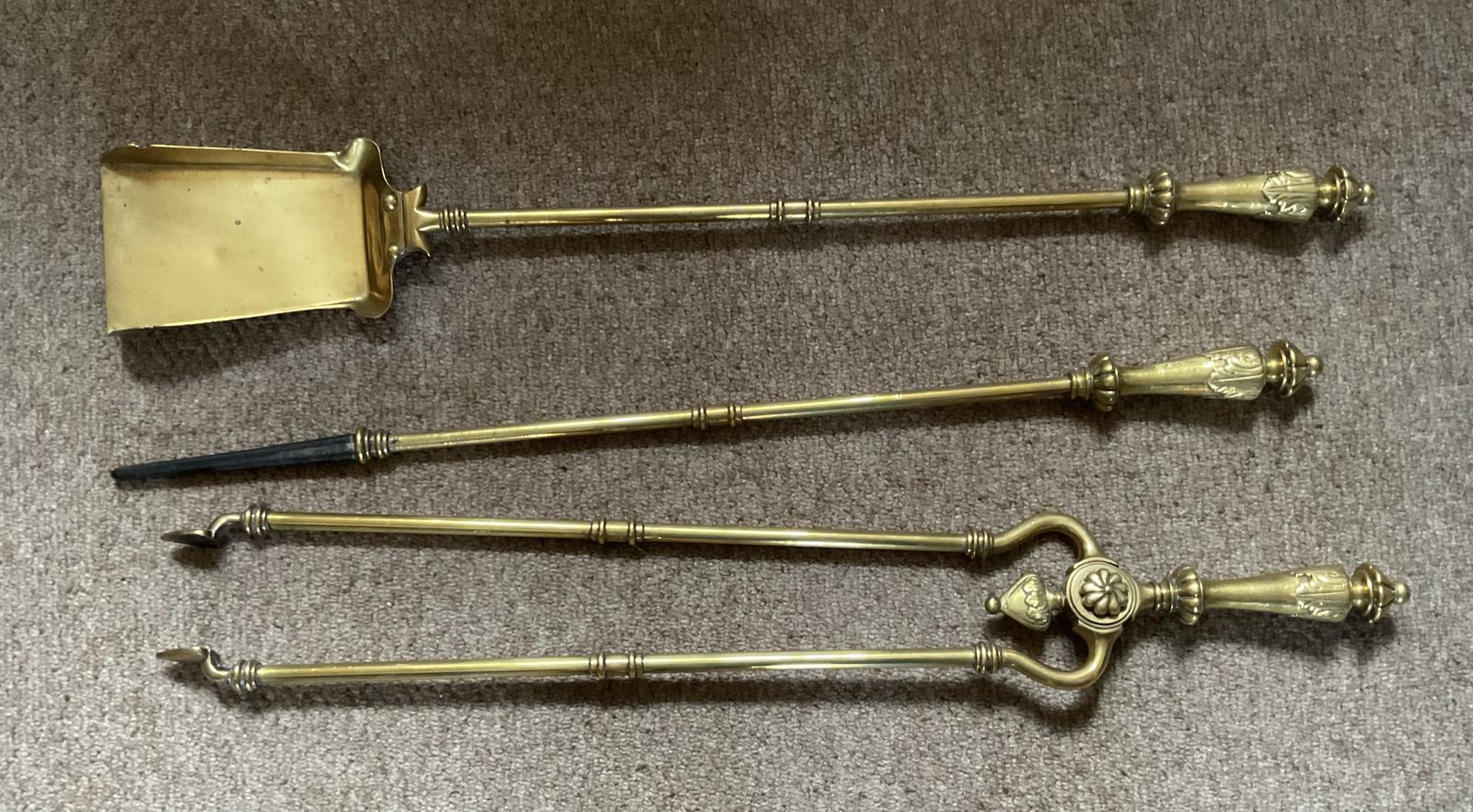 Set of Antique Victorian Brass Fire Irons (1 of 1)