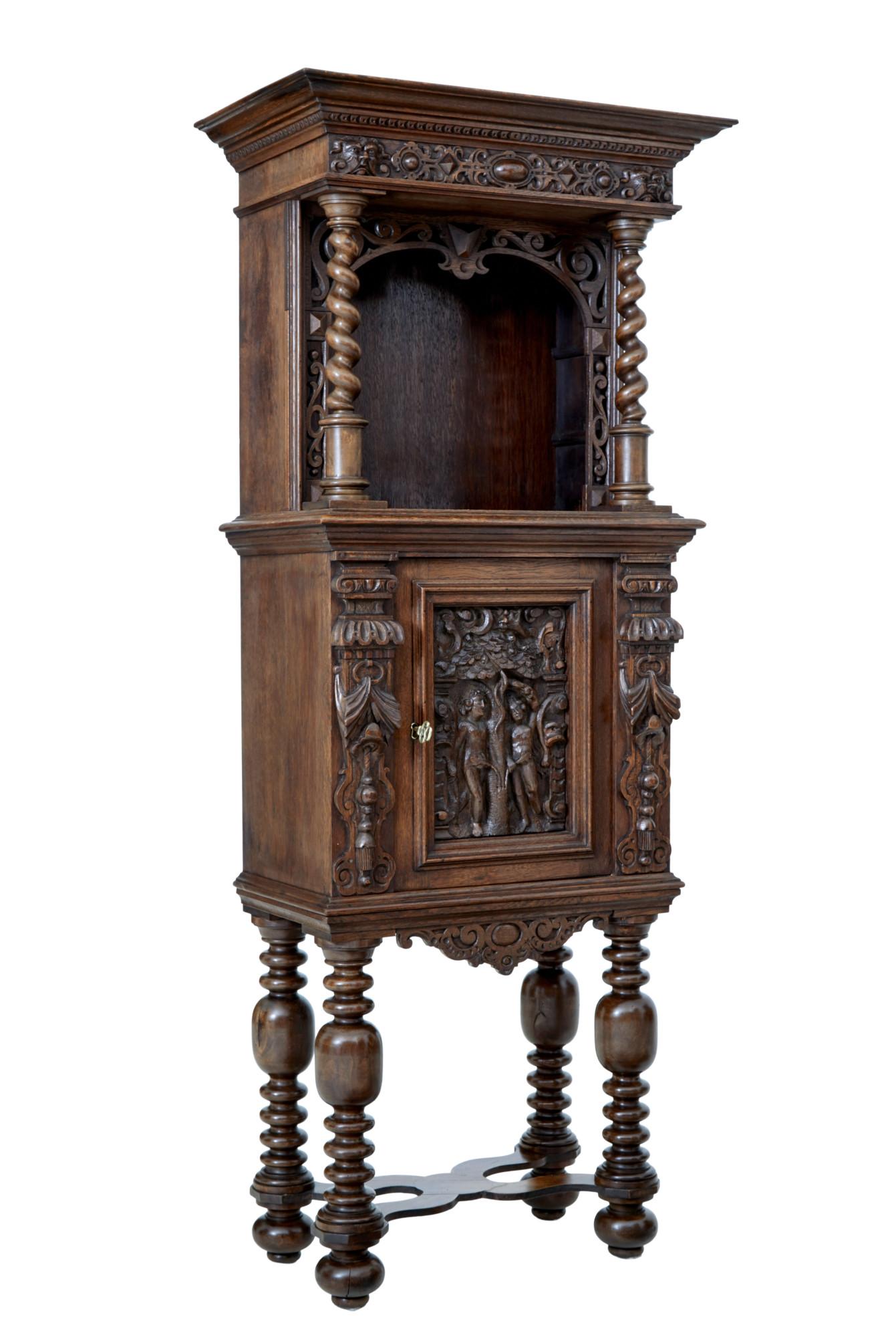 19th Century Flemish Carved Oak Hall Cupboard on Stand (1 of 10)