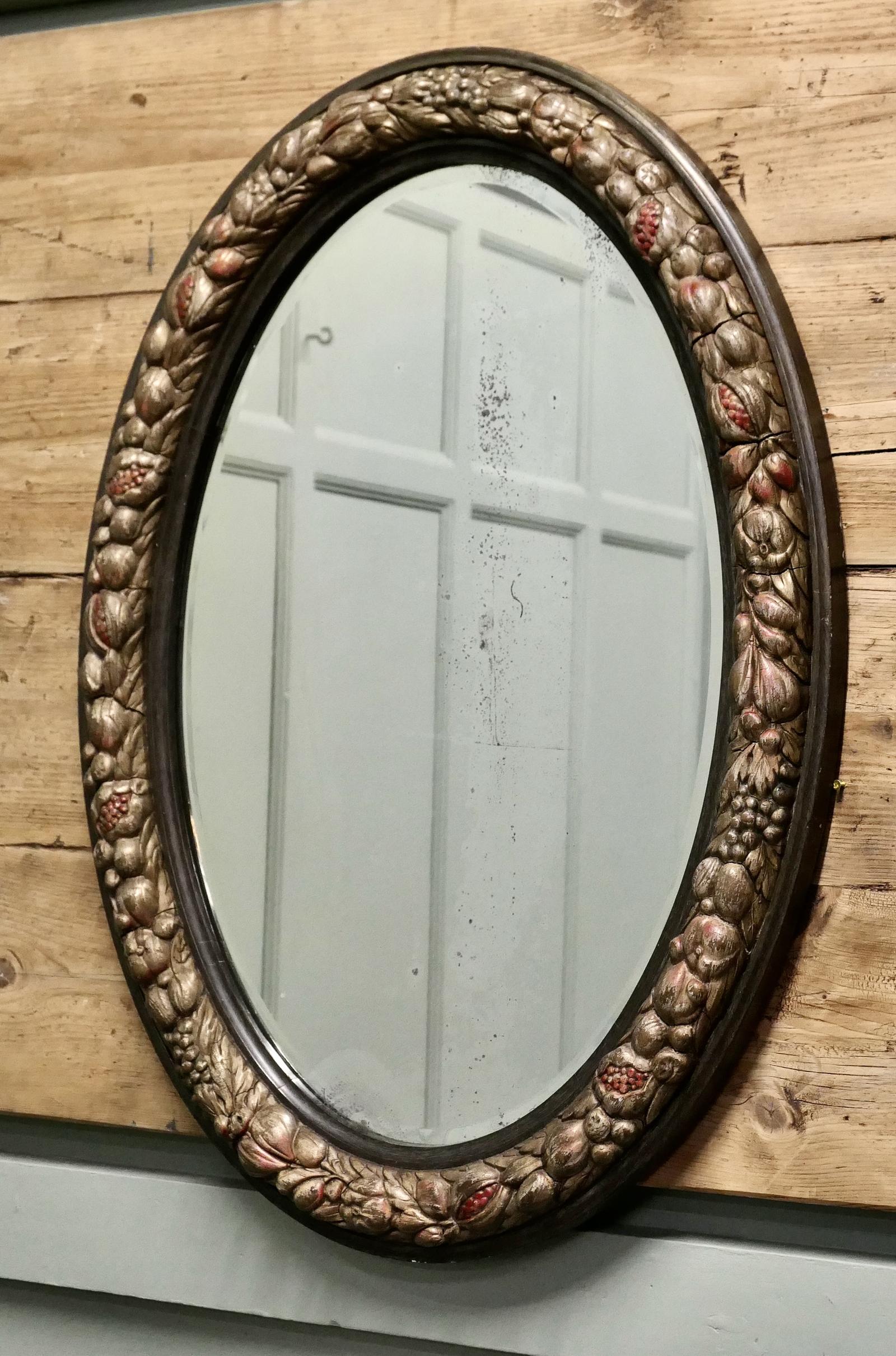 Large Oval Gesso Mirror Decorated with Fruit (1 of 6)