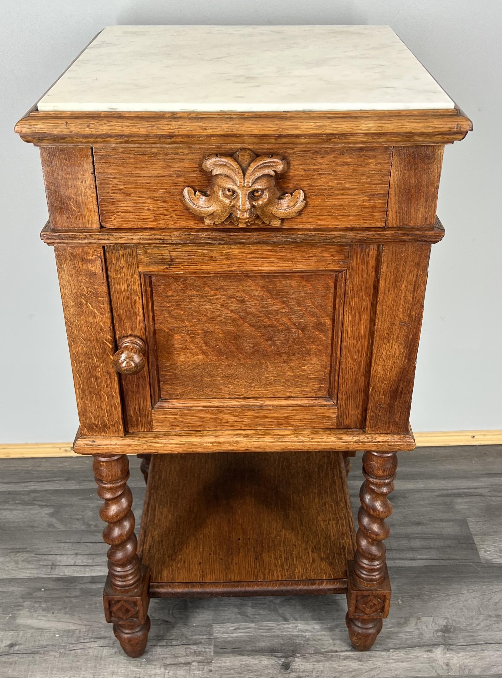 Antique French Oak Bedside Table Marble Top Cupboard Cabinet Nightstand LOT 3939 (1 of 15)