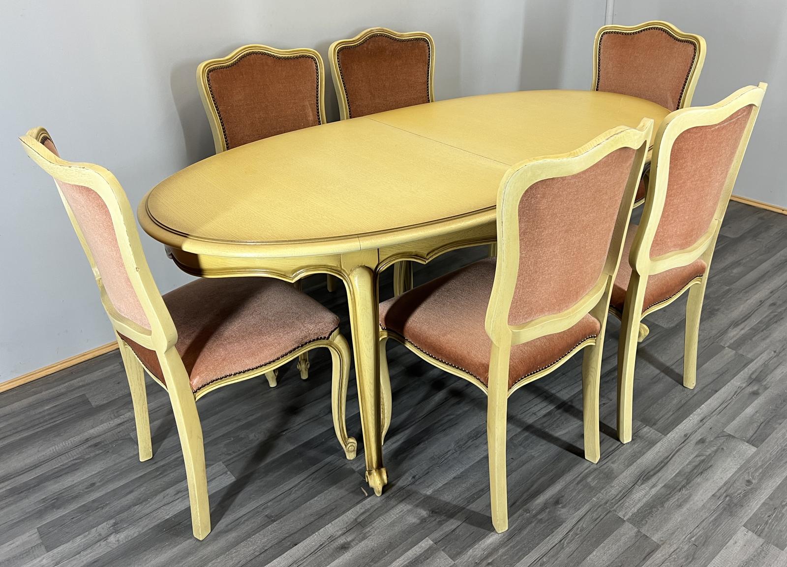 Dining Table Vintage French Louis XVI Shabby Chic with Set of 6 Chairs (1 of 24)