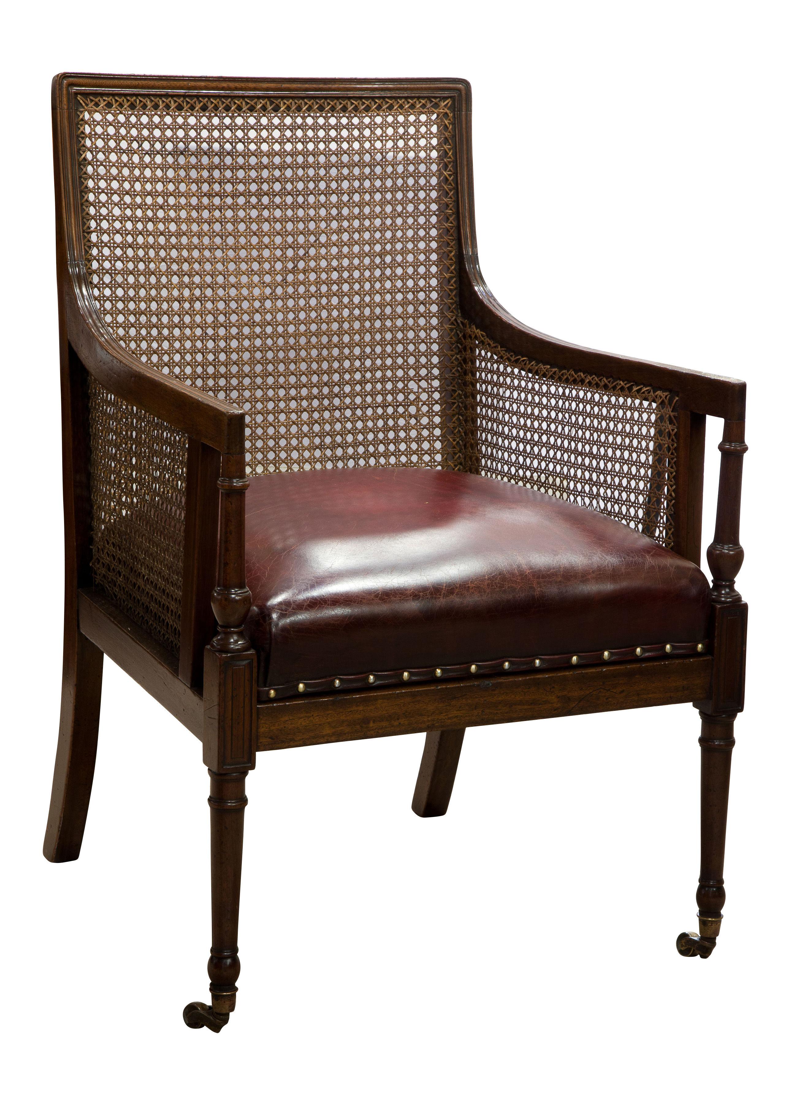 19thC Mahogany Bergere Library Arm Chair (1 of 1)